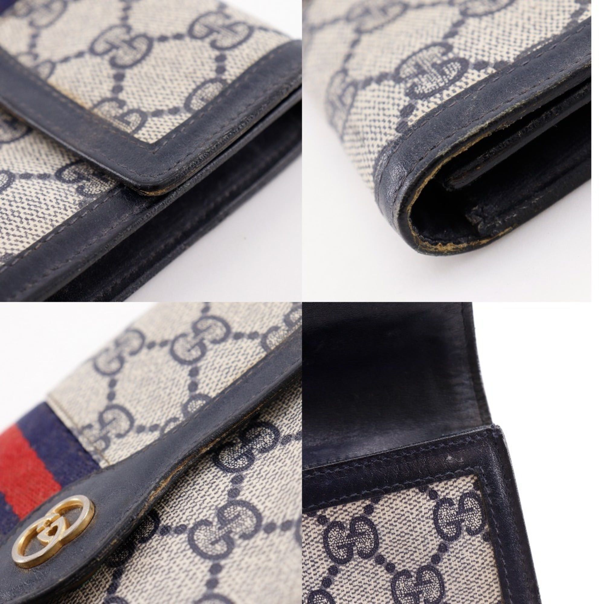 Gucci Gucci Old Pouch Sherry Line Novelty GG Supreme Canvas Navy Snap Button Unisex Size ONE SIZE - 9 Thumbnail