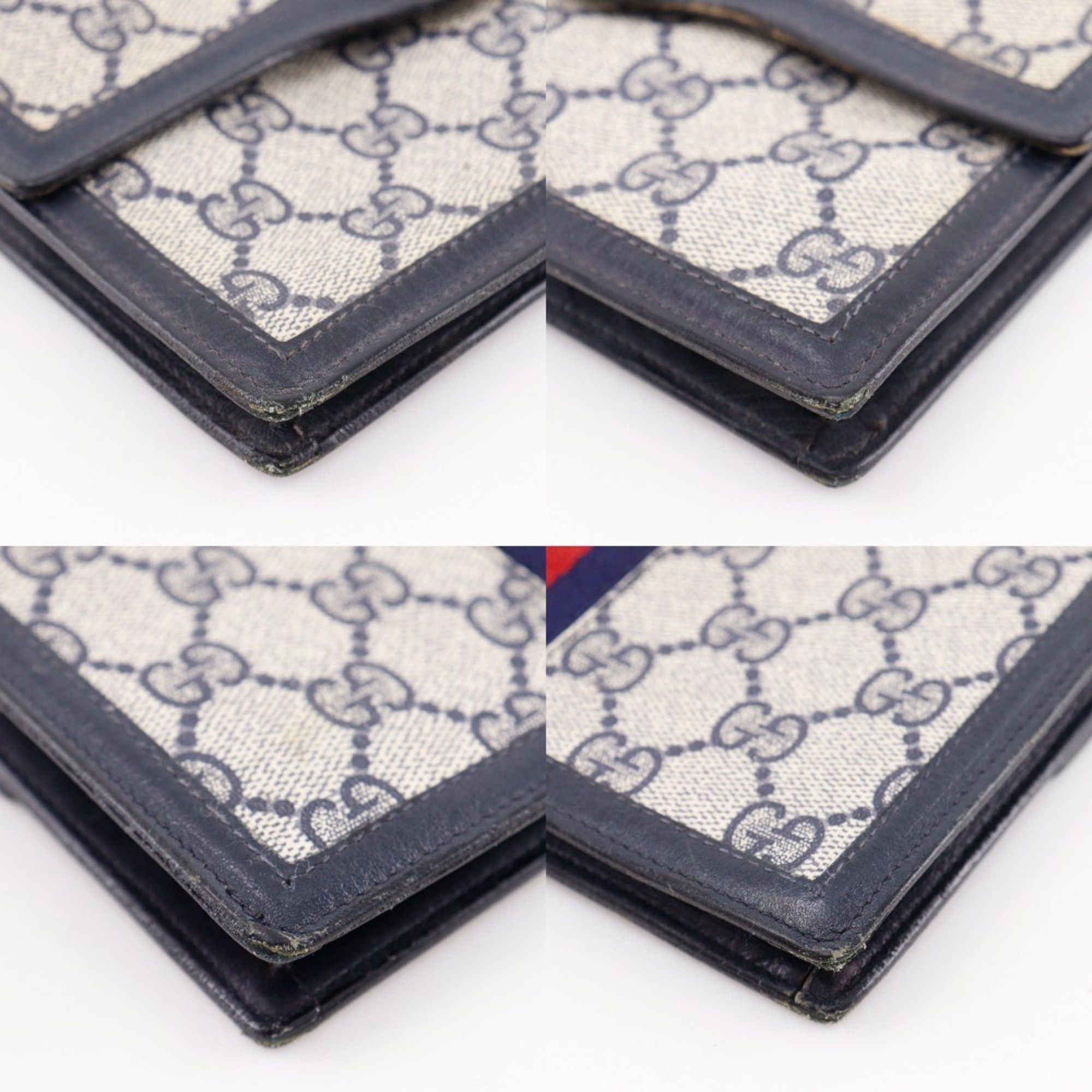 Gucci Gucci Old Pouch Sherry Line Novelty GG Supreme Canvas Navy Snap Button Unisex Size ONE SIZE - 4 Thumbnail