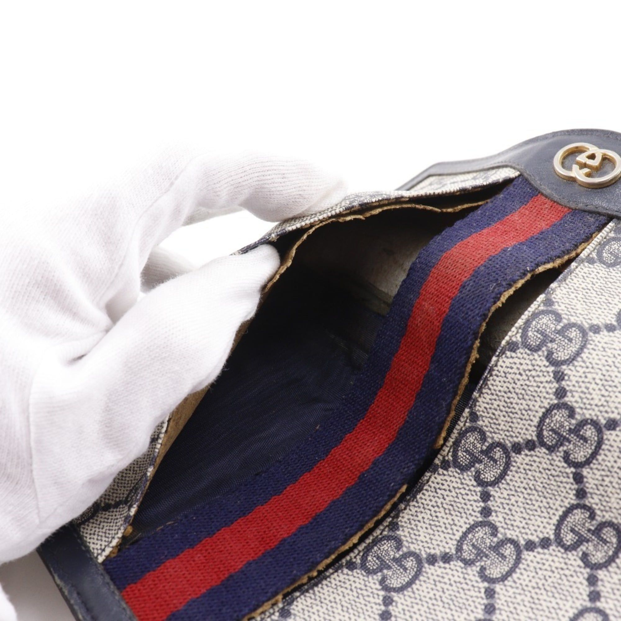 Gucci Gucci Old Pouch Sherry Line Novelty GG Supreme Canvas Navy Snap Button Unisex Size ONE SIZE - 11 Thumbnail