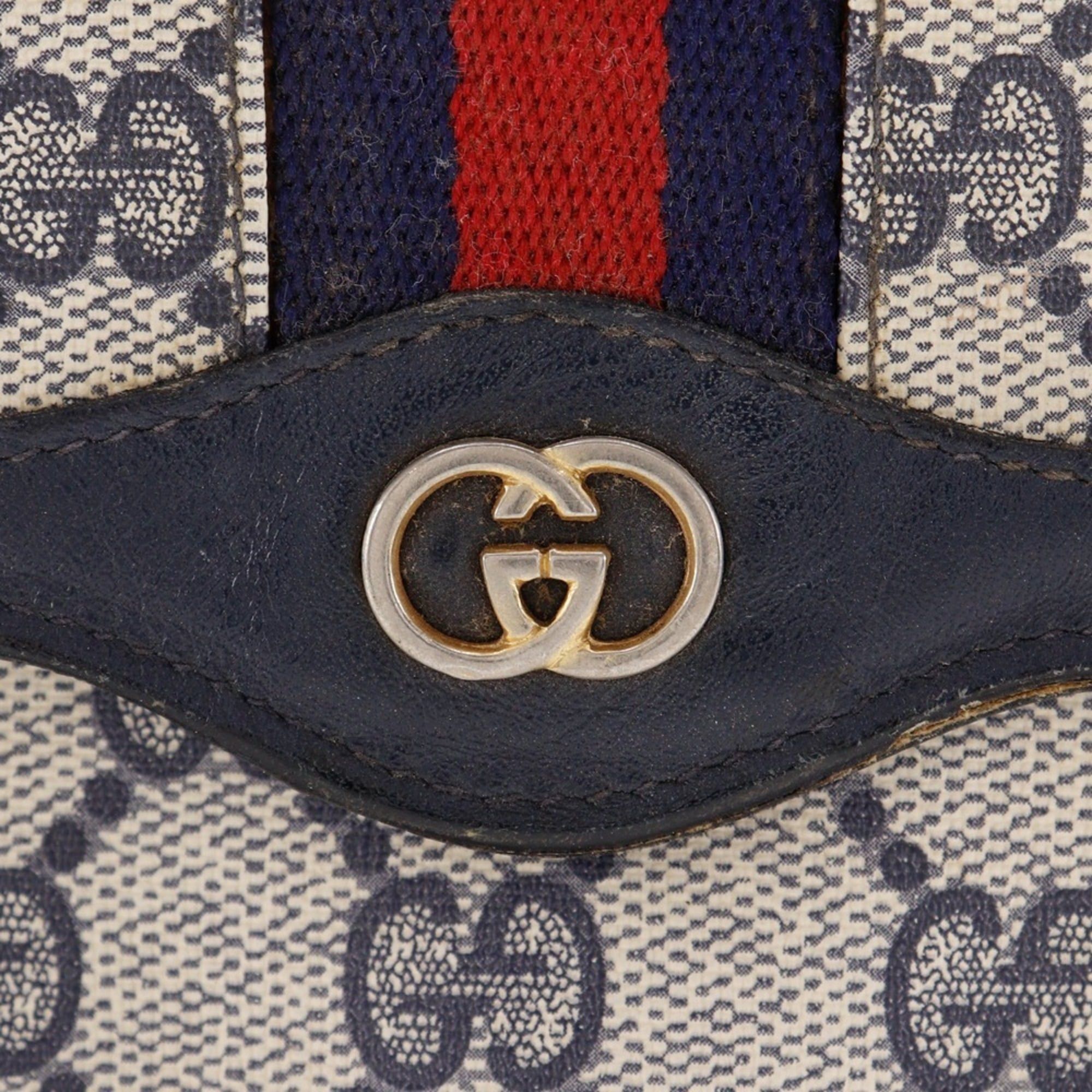 Gucci Gucci Old Pouch Sherry Line Novelty GG Supreme Canvas Navy Snap Button Unisex Size ONE SIZE - 13 Thumbnail