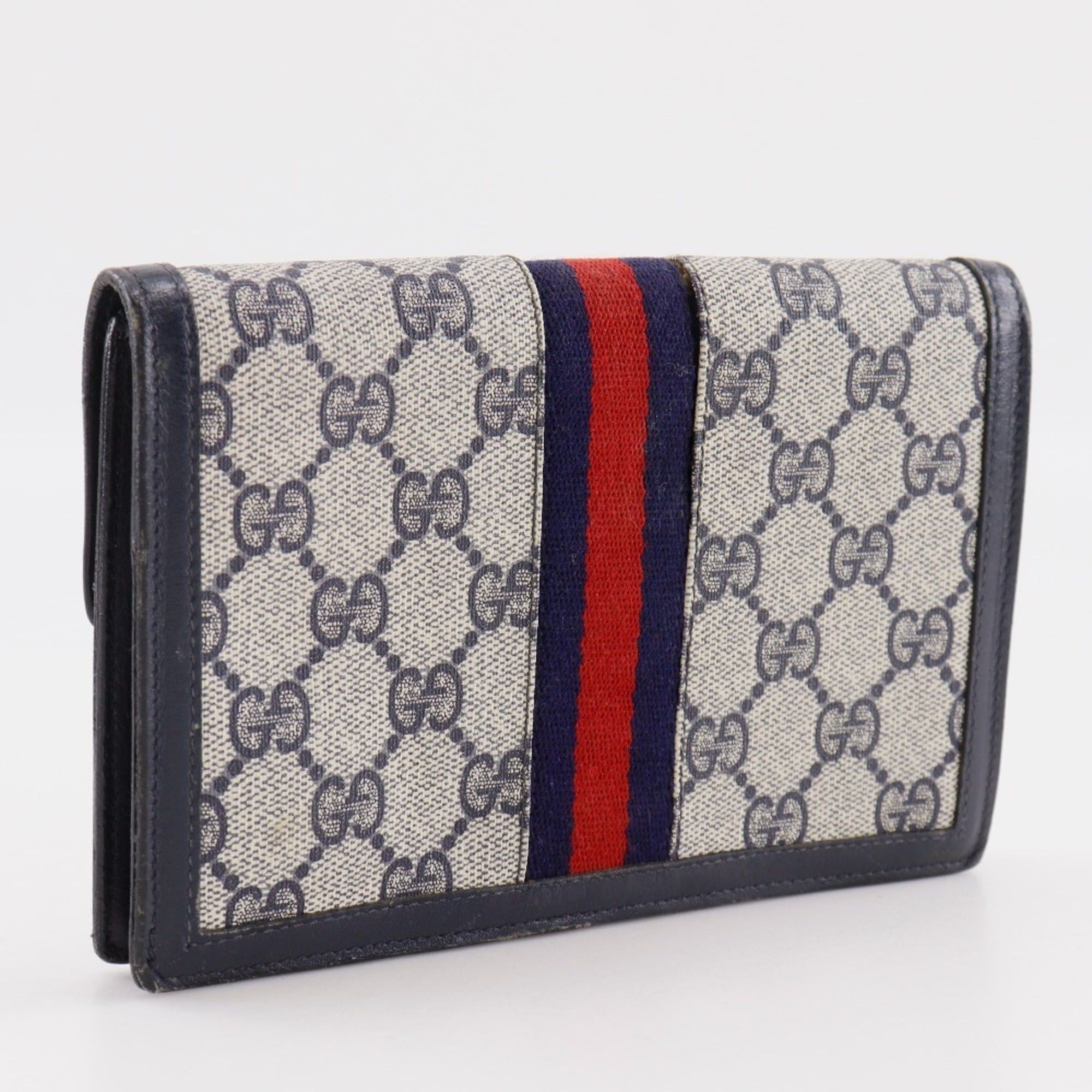 Gucci Gucci Old Pouch Sherry Line Novelty GG Supreme Canvas Navy Snap Button Unisex Size ONE SIZE - 3 Thumbnail