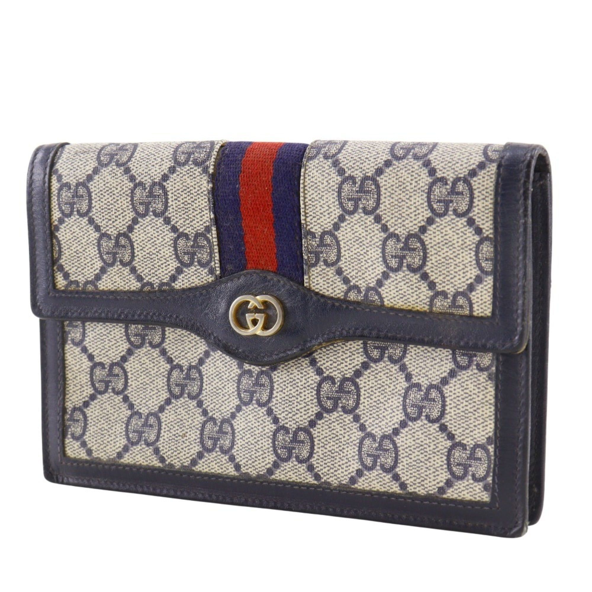 Gucci Gucci Old Pouch Sherry Line Novelty GG Supreme Canvas Navy Snap Button Unisex Size ONE SIZE - 2 Thumbnail
