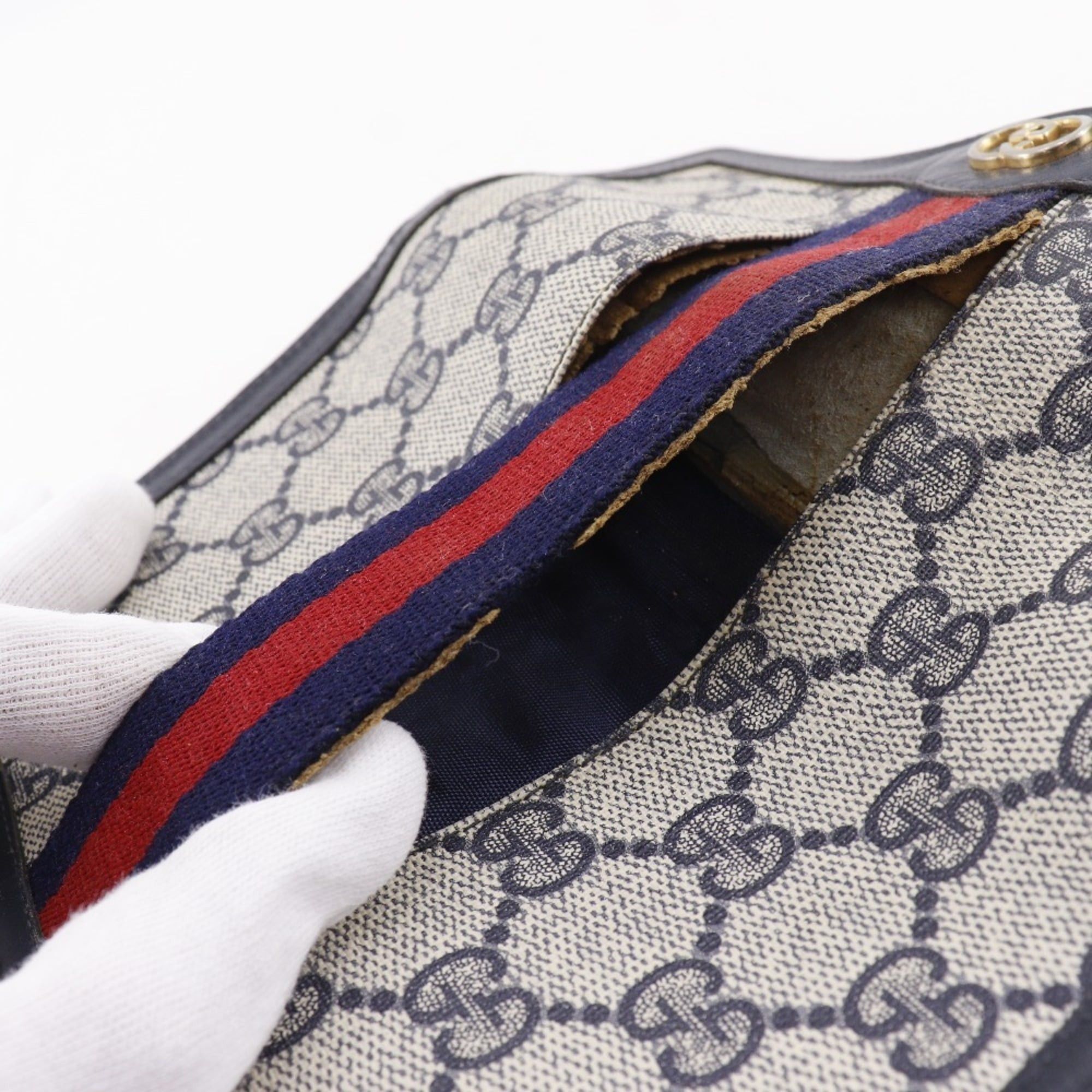 Gucci Gucci Old Pouch Sherry Line Novelty GG Supreme Canvas Navy Snap Button Unisex Size ONE SIZE - 10 Thumbnail