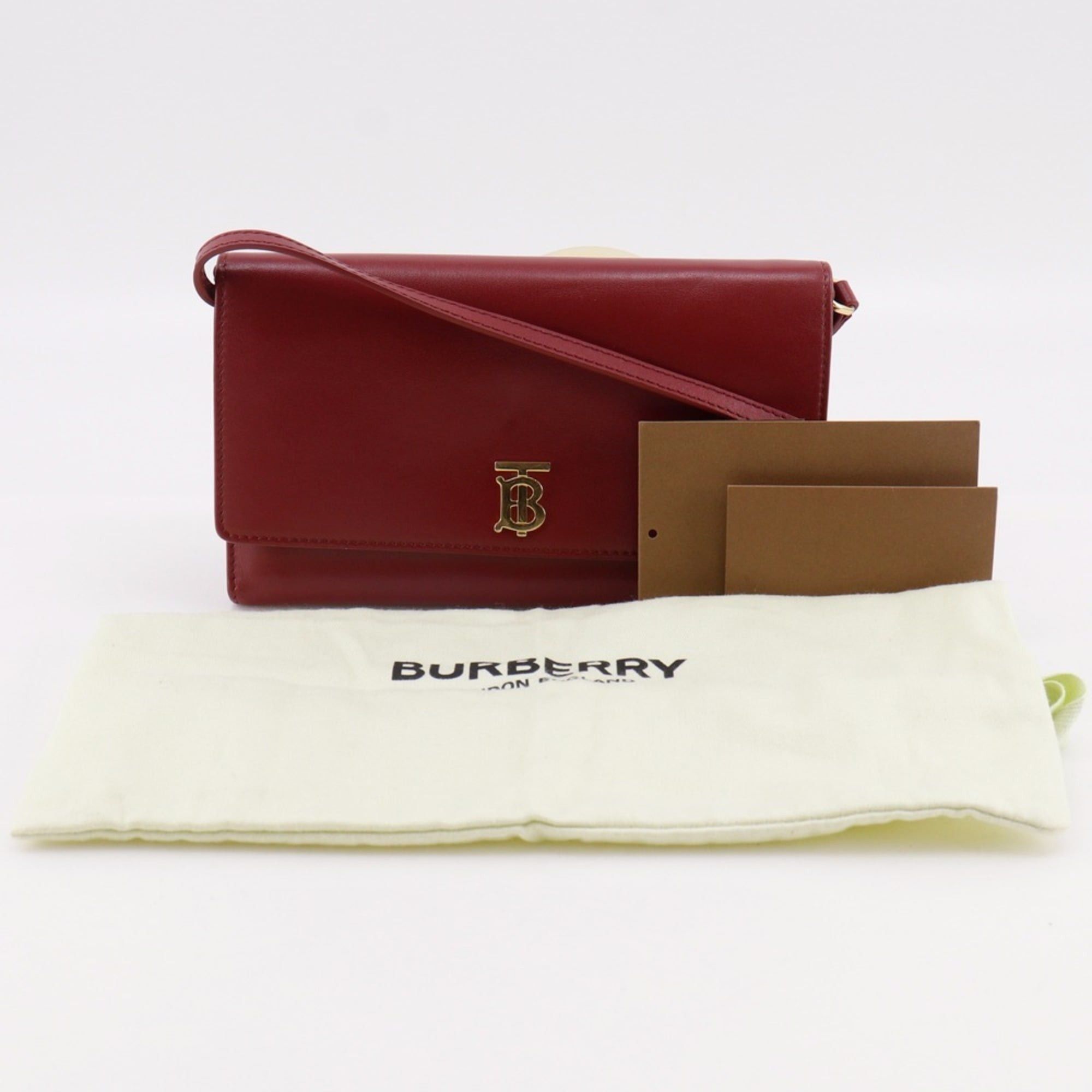 Burberry Shoulder Wallet Bag 2WAY Cowhide Leather Red 2Way Snap Button Women's