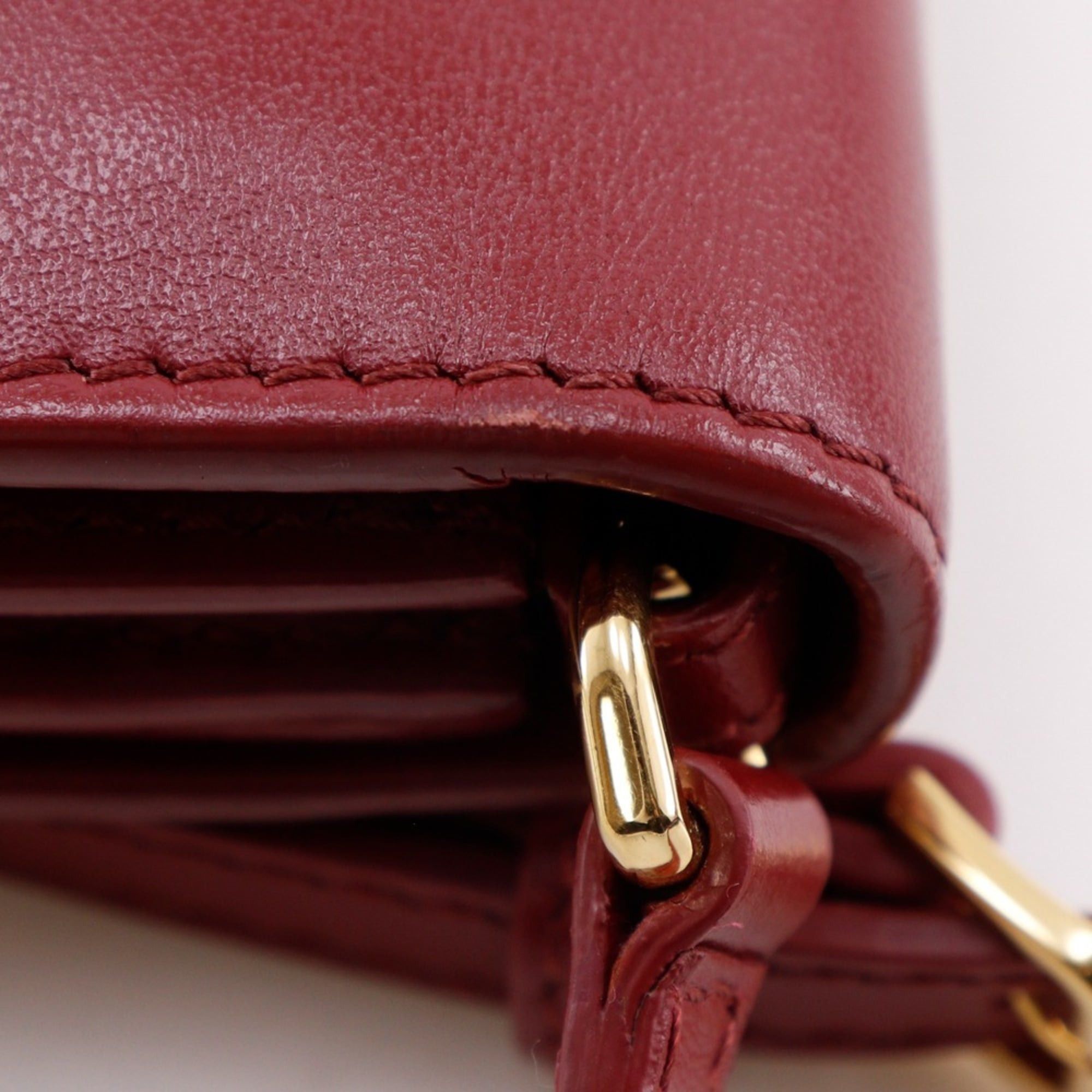 Burberry Shoulder Wallet Bag 2WAY Cowhide Leather Red 2Way Snap Button Women's