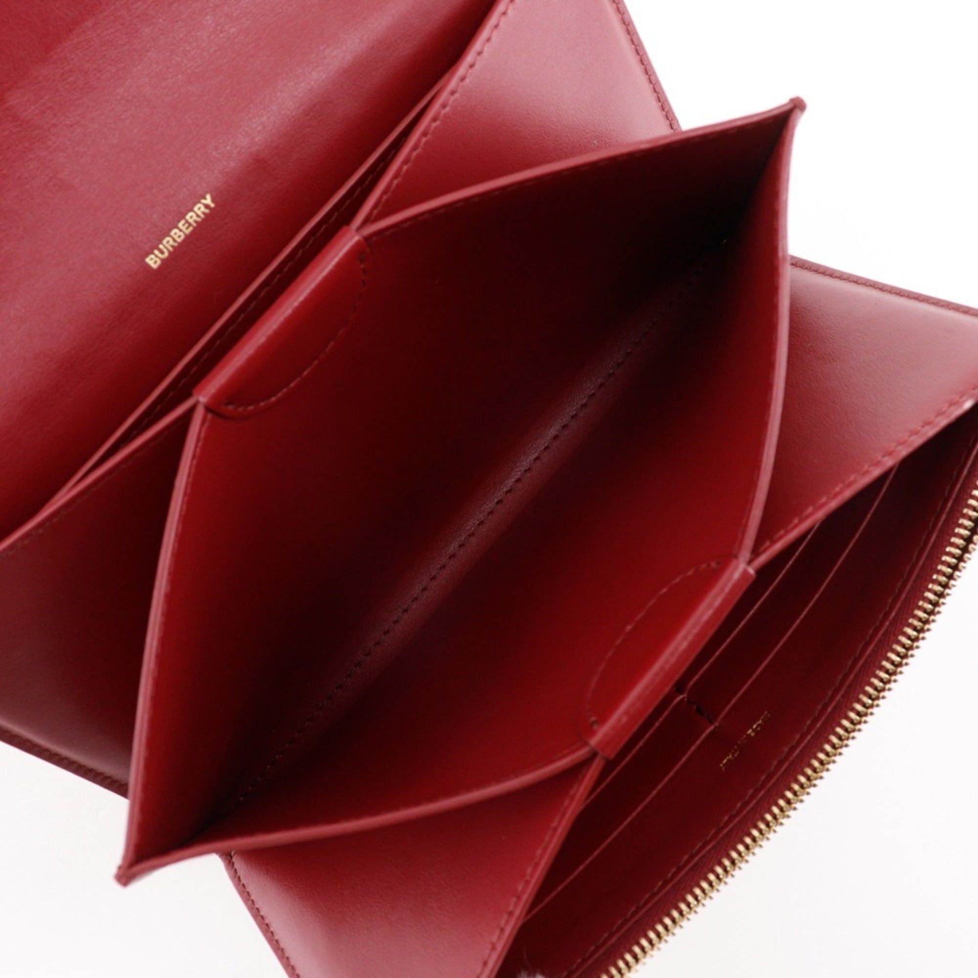 Burberry Shoulder Wallet Bag 2WAY Cowhide Leather Red 2Way Snap Button Women's