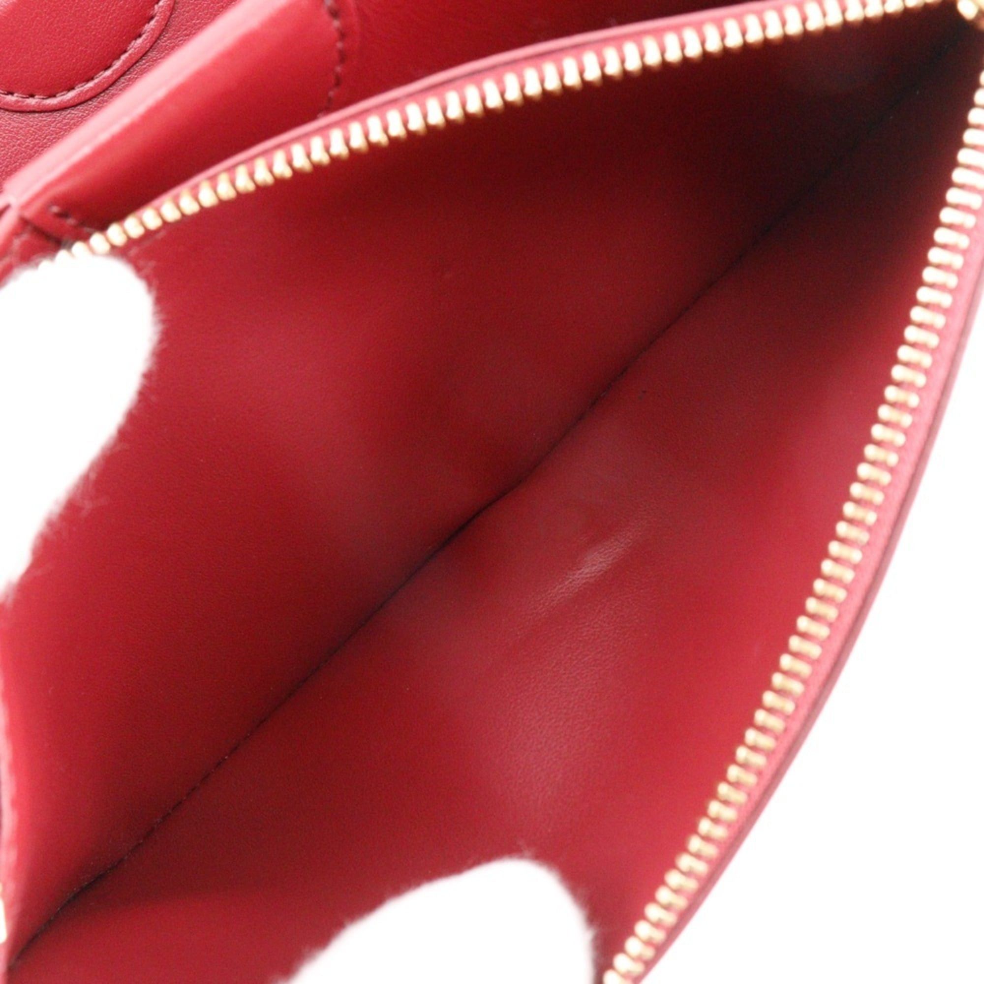 Burberry Shoulder Wallet Bag 2WAY Cowhide Leather Red 2Way Snap Button Women's