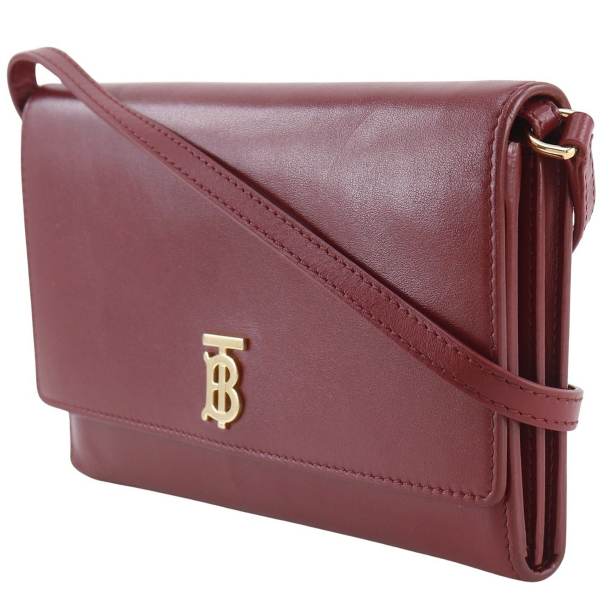 Burberry Shoulder Wallet Bag 2WAY Cowhide Leather Red 2Way Snap Button Women's