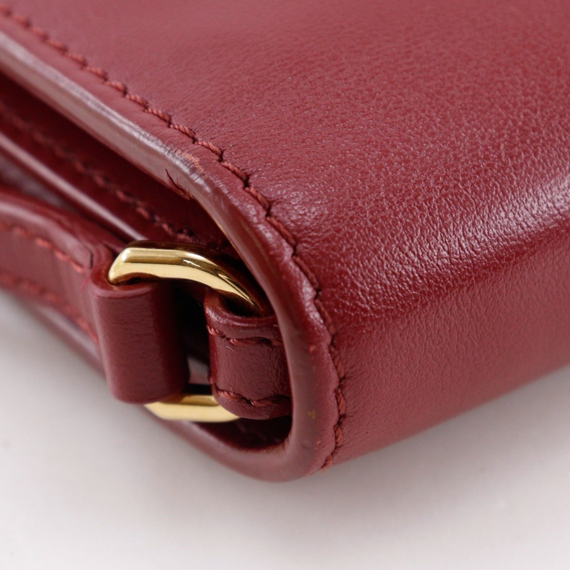 Burberry Shoulder Wallet Bag 2WAY Cowhide Leather Red 2Way Snap Button Women's