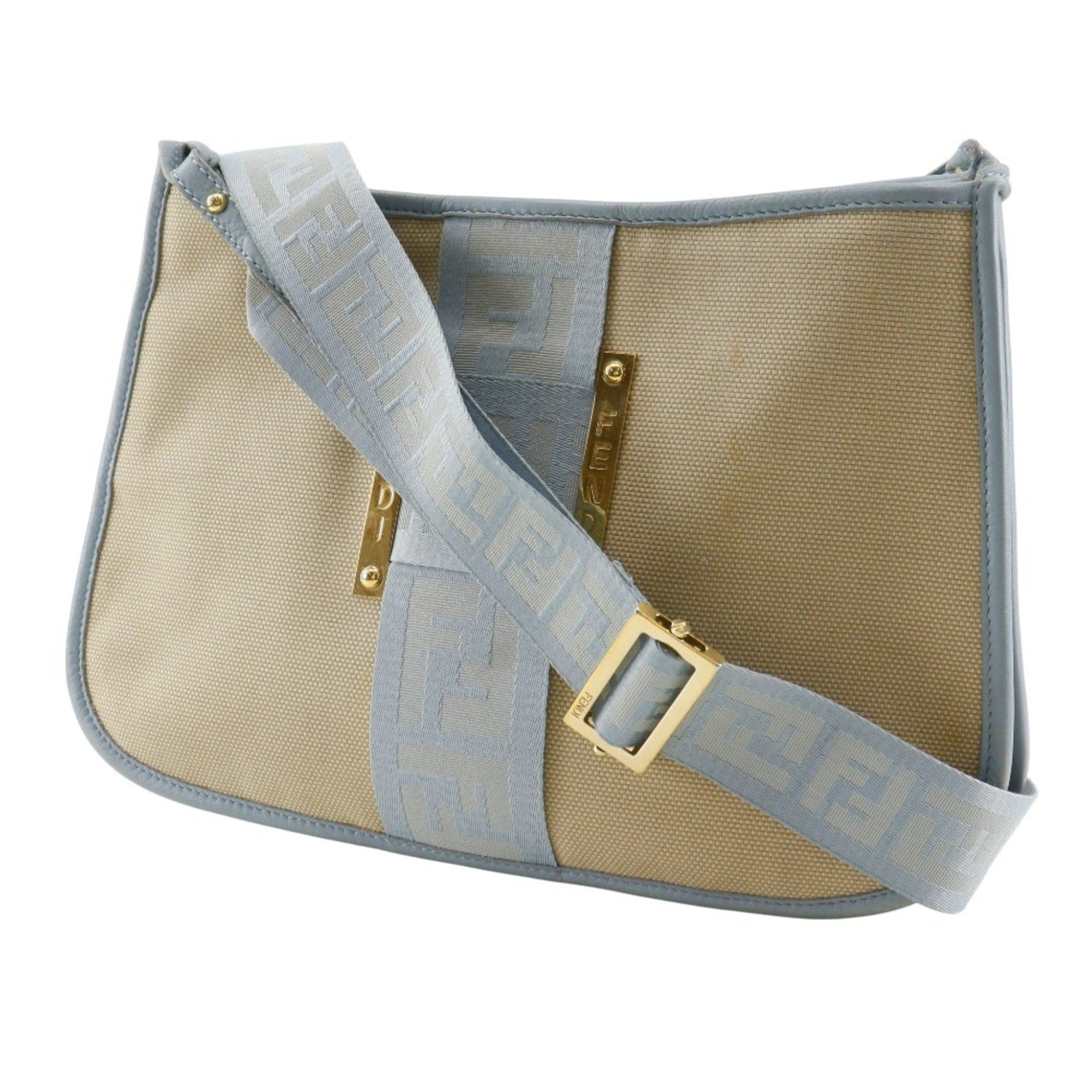 Fendi Fendi FF Shoulder Bag 8BT084 Canvas Beige/Light Blue A5 Magnetic Type Women's Size ONE SIZE - 2 Thumbnail