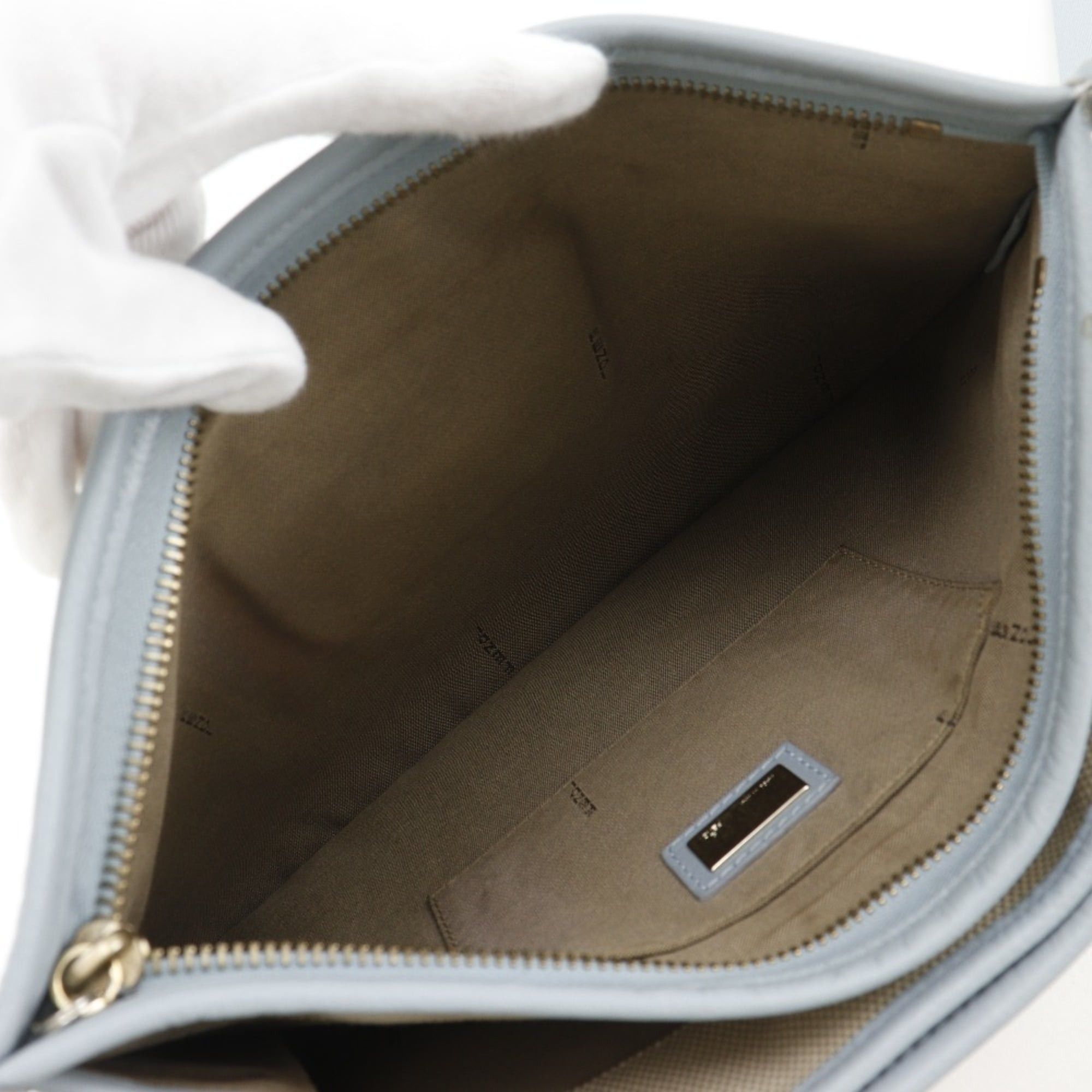 Fendi Fendi FF Shoulder Bag 8BT084 Canvas Beige/Light Blue A5 Magnetic Type Women's Size ONE SIZE - 7 Thumbnail