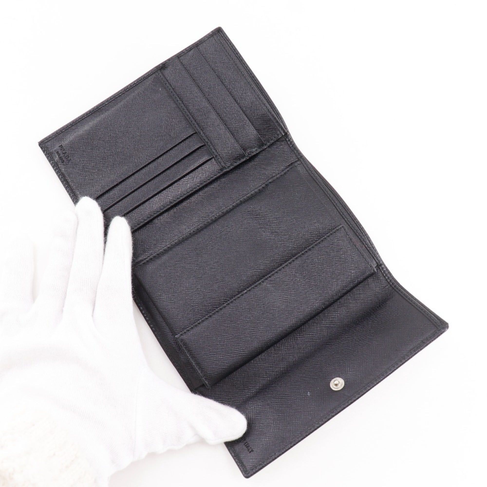 Prada PRADA Bifold Wallet M510A Saffiano NERO Black Snap Button Women's Size ONE SIZE - 6 Thumbnail
