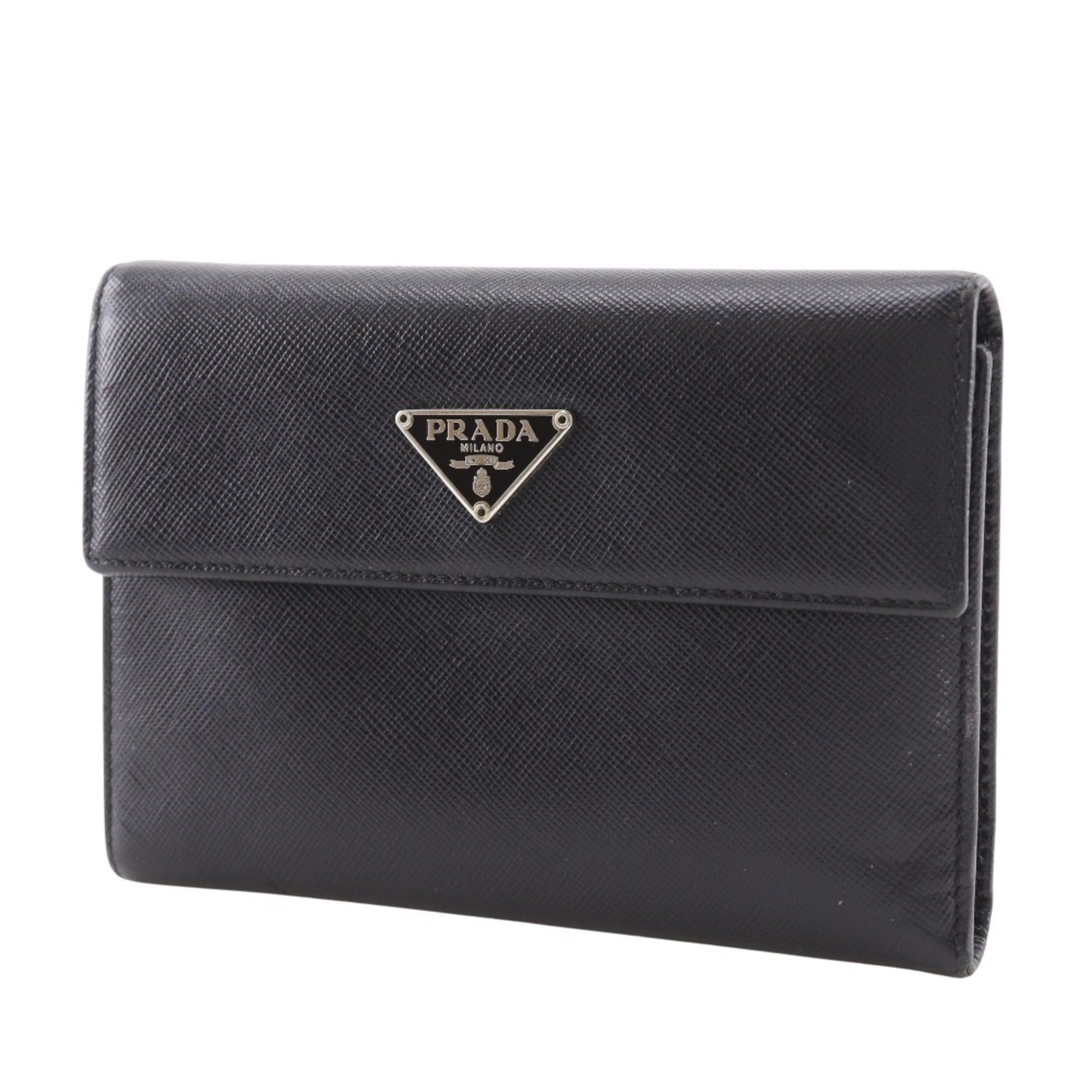 Prada PRADA Bifold Wallet M510A Saffiano NERO Black Snap Button Women's Size ONE SIZE - 2 Thumbnail