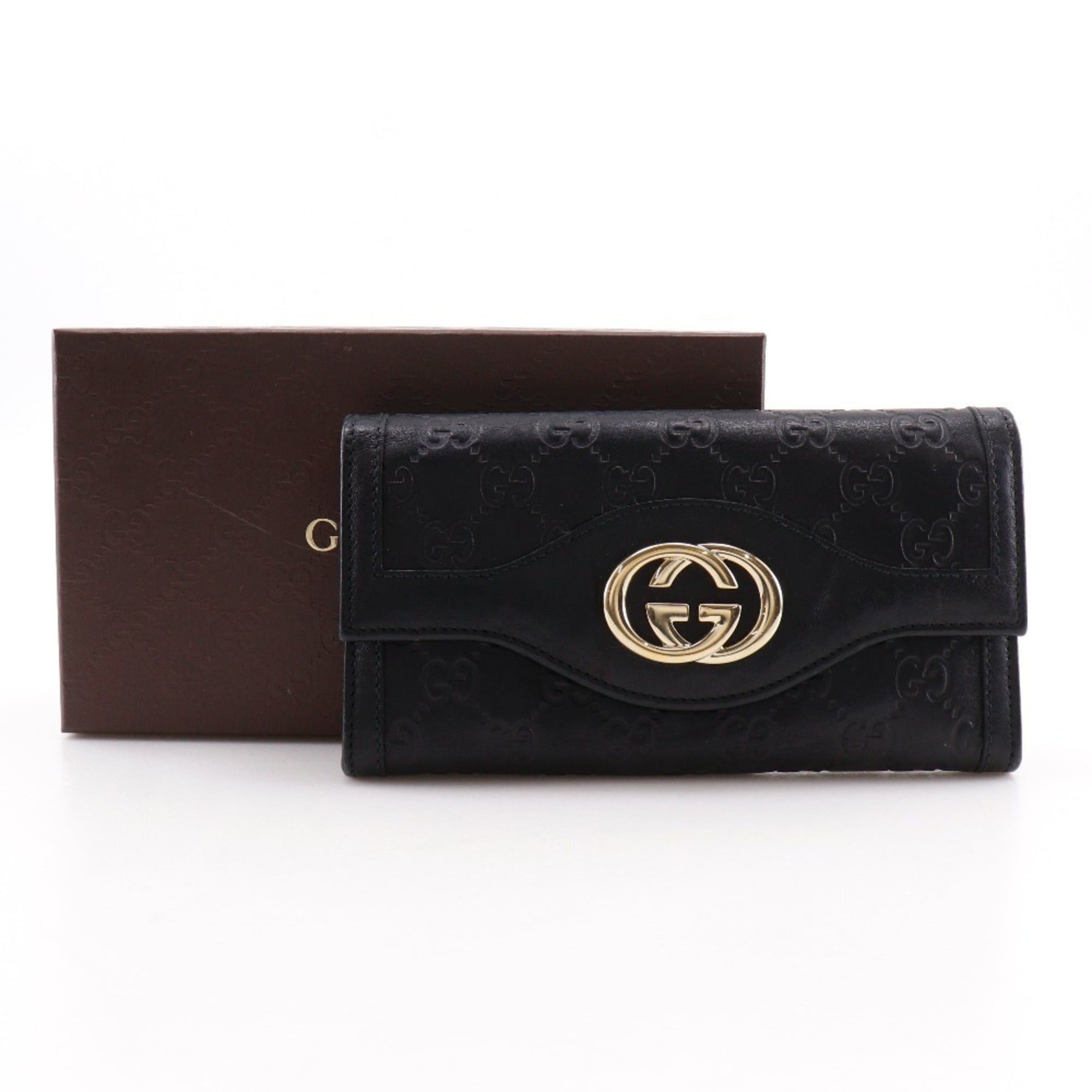 Gucci Gucci Interlocking G Long Wallet 282434 Shimmer Leather Black Snap Button Women's Size ONE SIZE - 18 Thumbnail