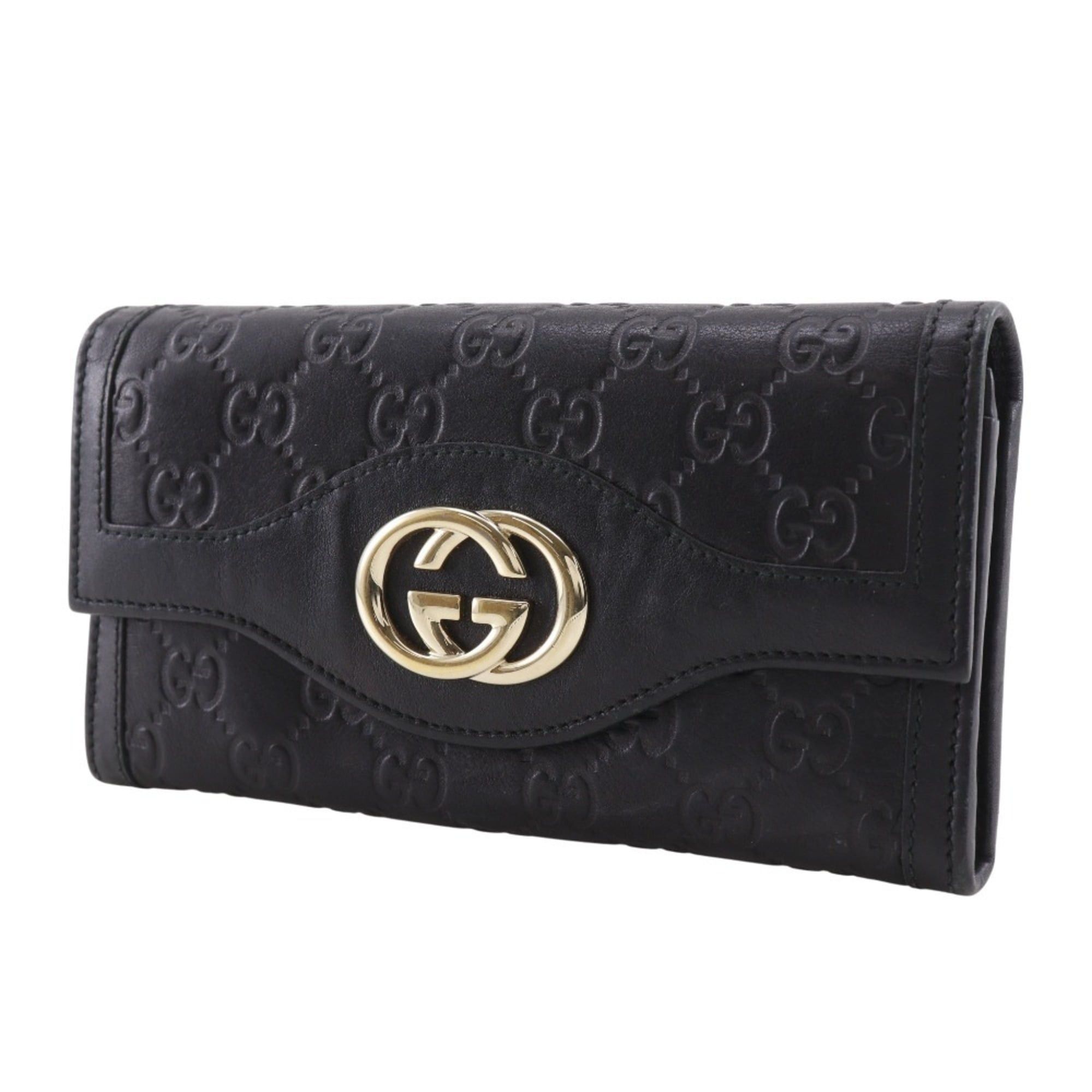 Gucci Gucci Interlocking G Long Wallet 282434 Shimmer Leather Black Snap Button Women's Size ONE SIZE - 2 Thumbnail