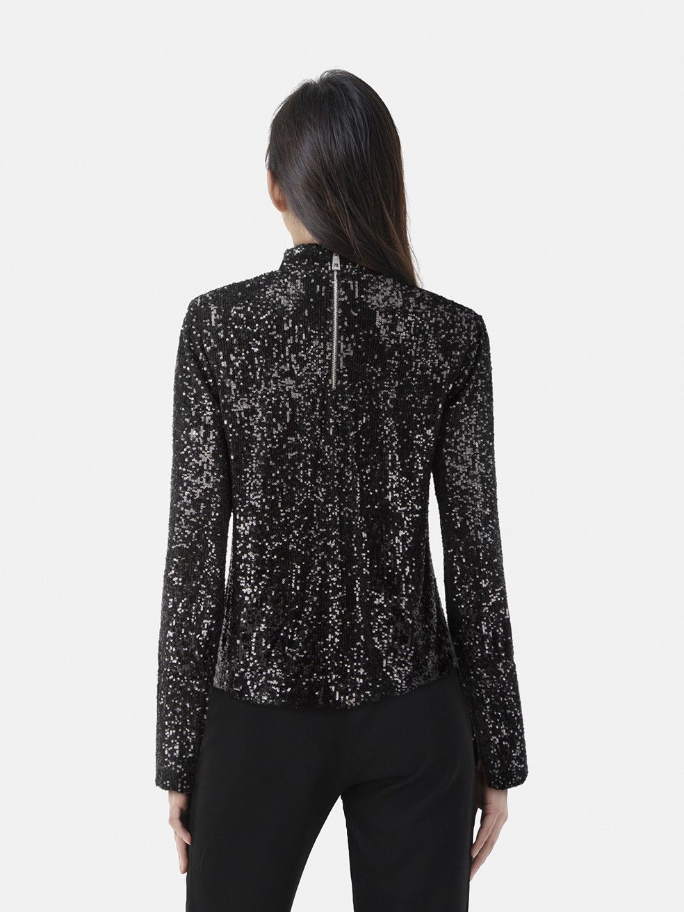 Zadig & Voltaire Black Sequinned Mock Neck Blouse Size S / US 4 / IT 40 - 2 Thumbnail