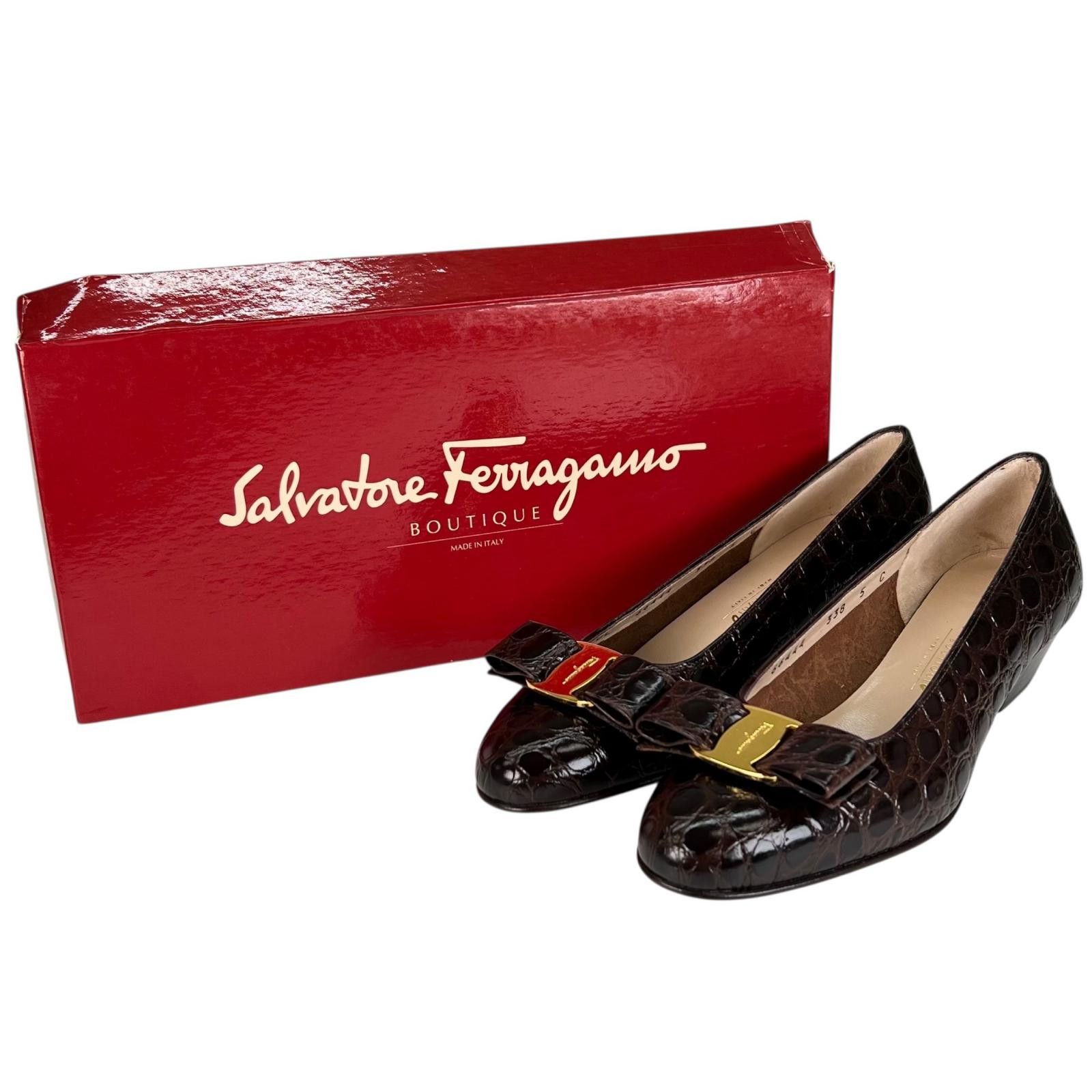 Salvatore Ferragamo Salvatore Ferragamo Salvatore Ferragamo VARA Crocodile Pumps Leather Shoes DUTY FREE for USA Size ONE SIZE - 2 Thumbnail