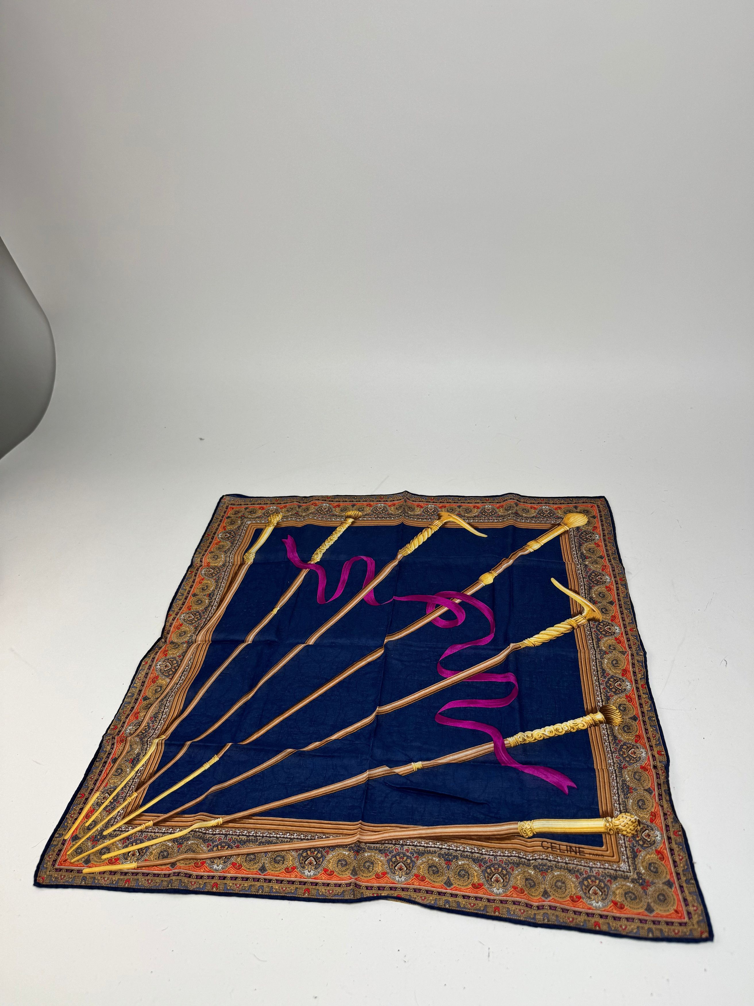 Other Vintage Celine Baroque Scarf Gold Navy Size ONE SIZE - 6 Thumbnail