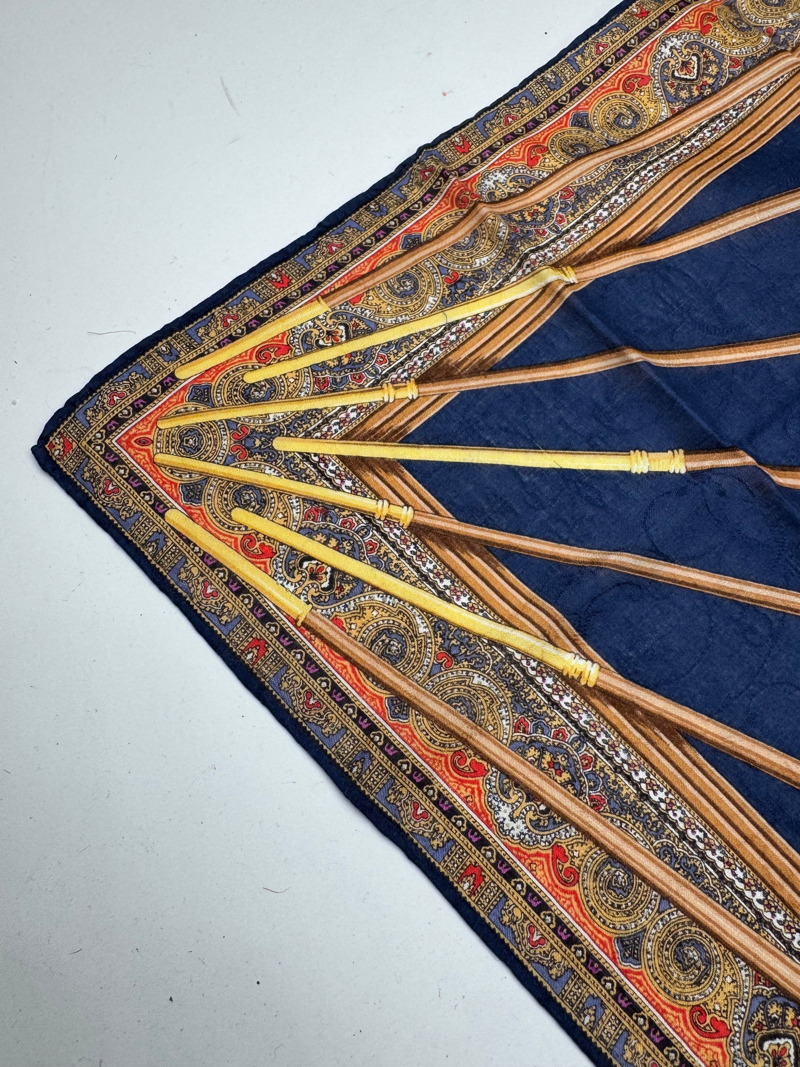 Other Vintage Celine Baroque Scarf Gold Navy Size ONE SIZE - 5 Thumbnail