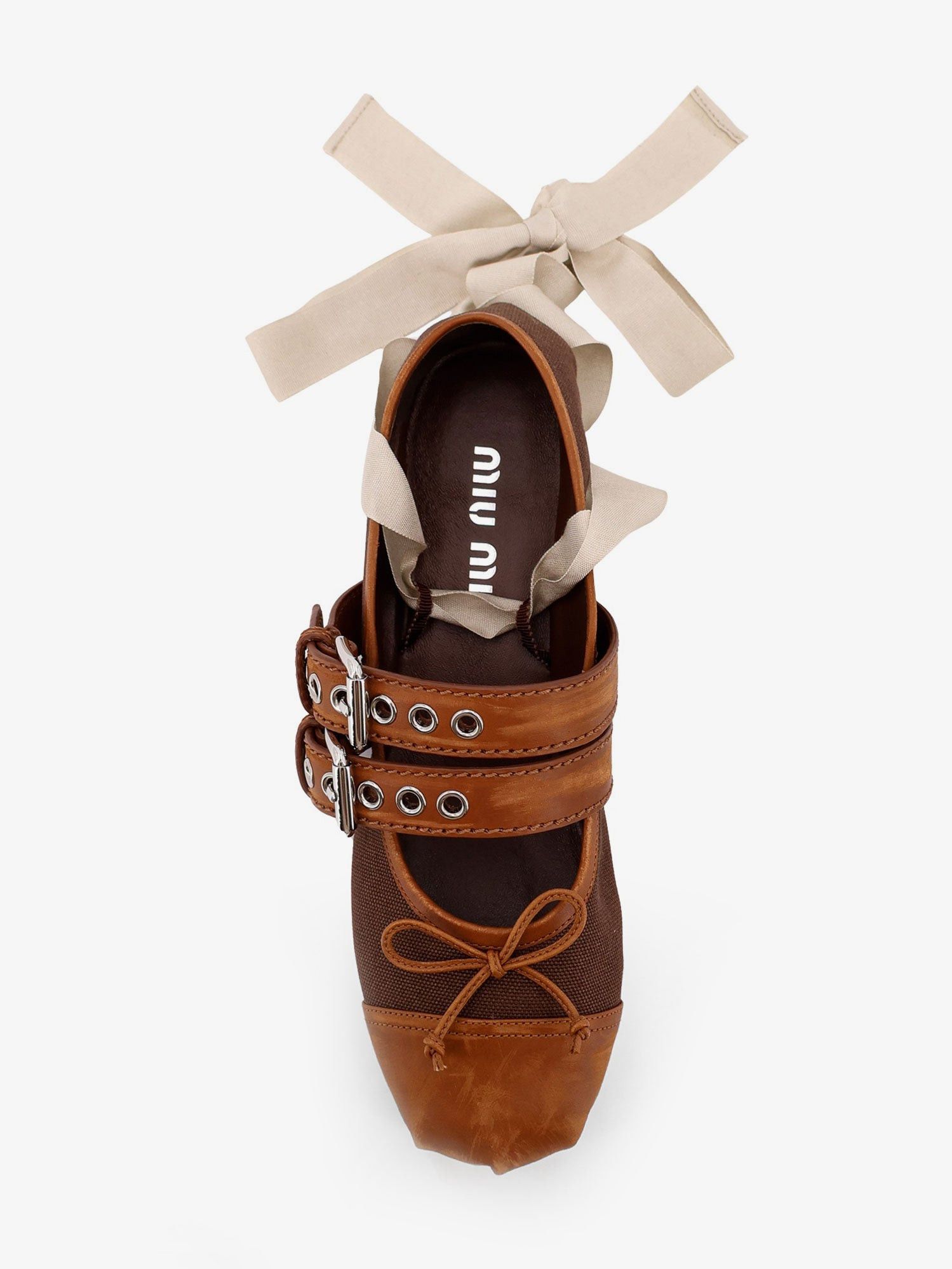 Miu Miu Canvas and leather blend ballerinas IT 37.5 Women - USA Tariffs Included