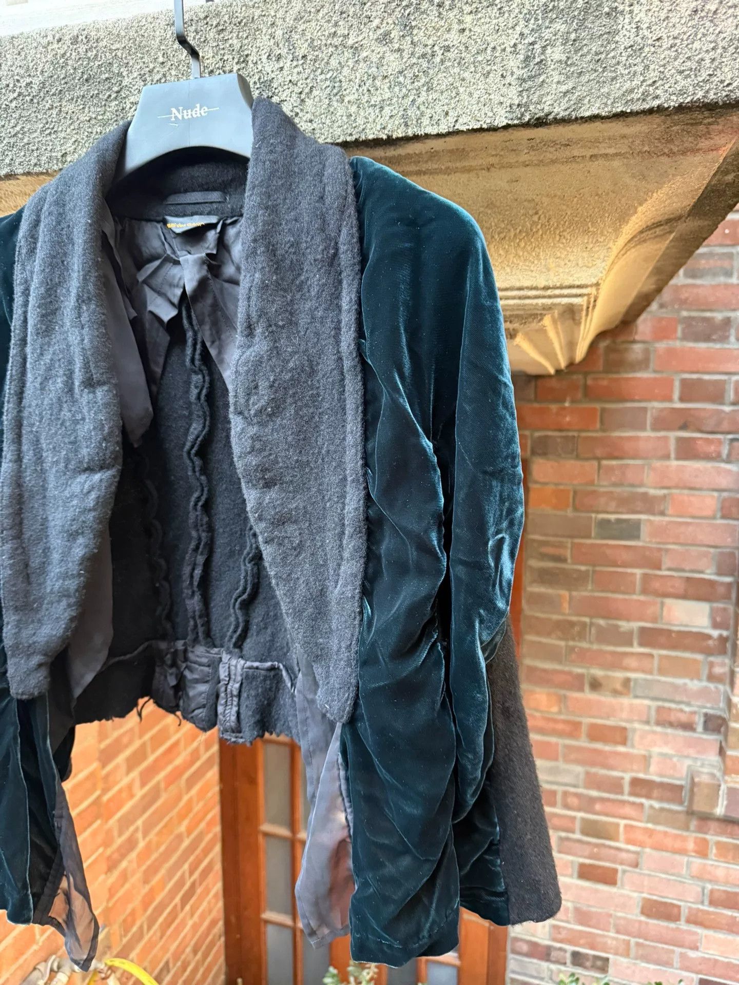 dark green velvet patchwork cape jacket