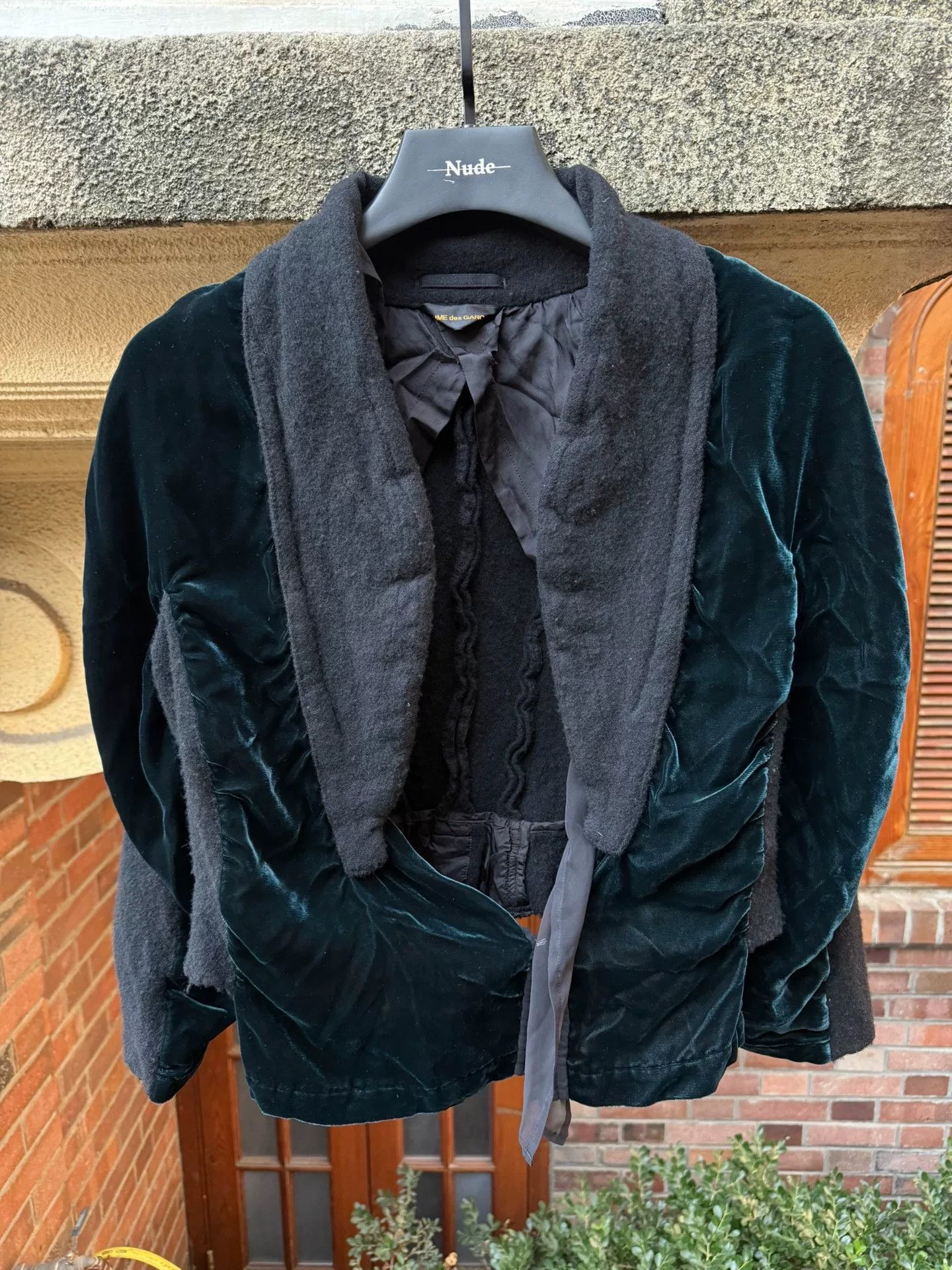 dark green velvet patchwork cape jacket