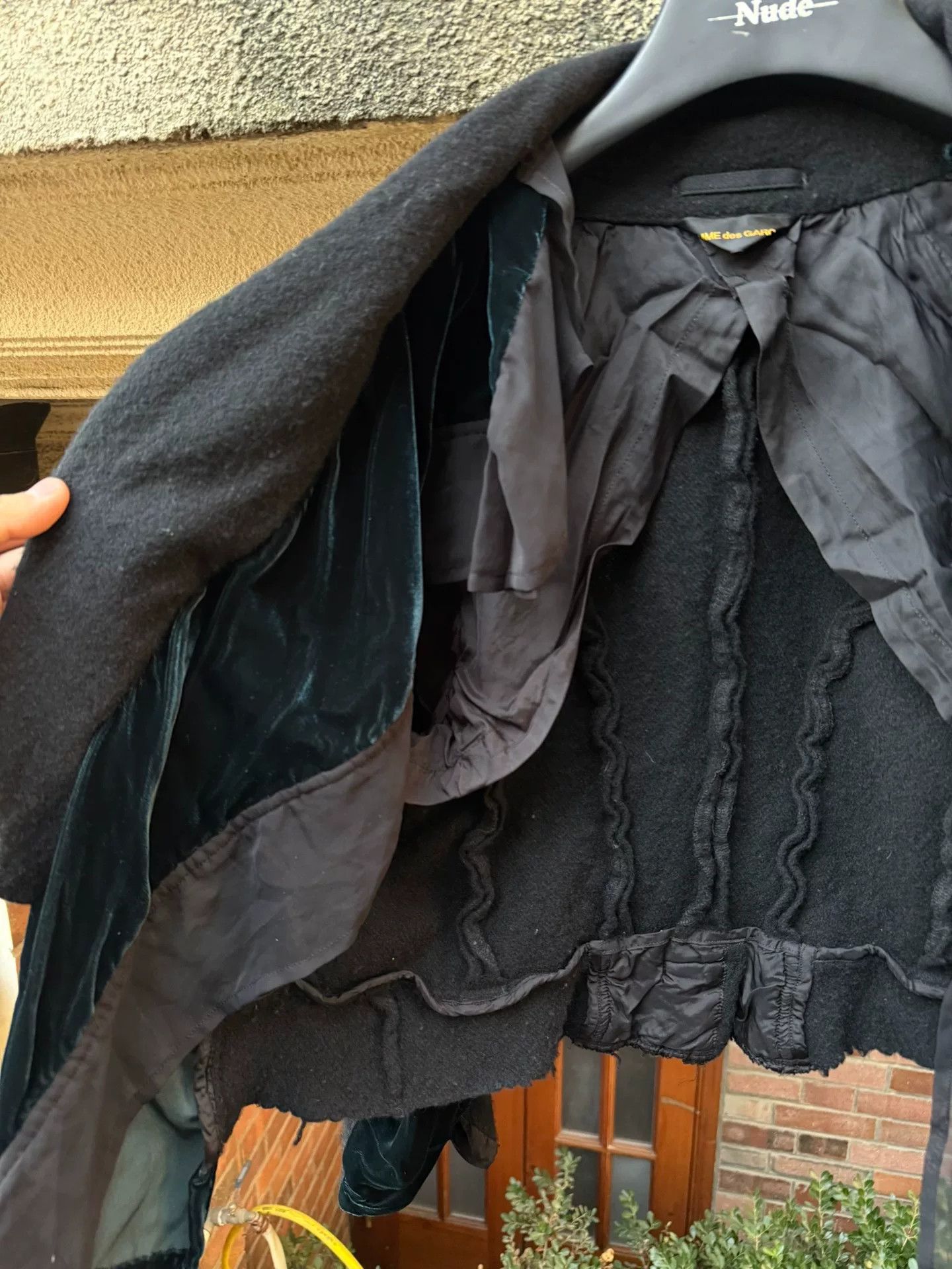 dark green velvet patchwork cape jacket