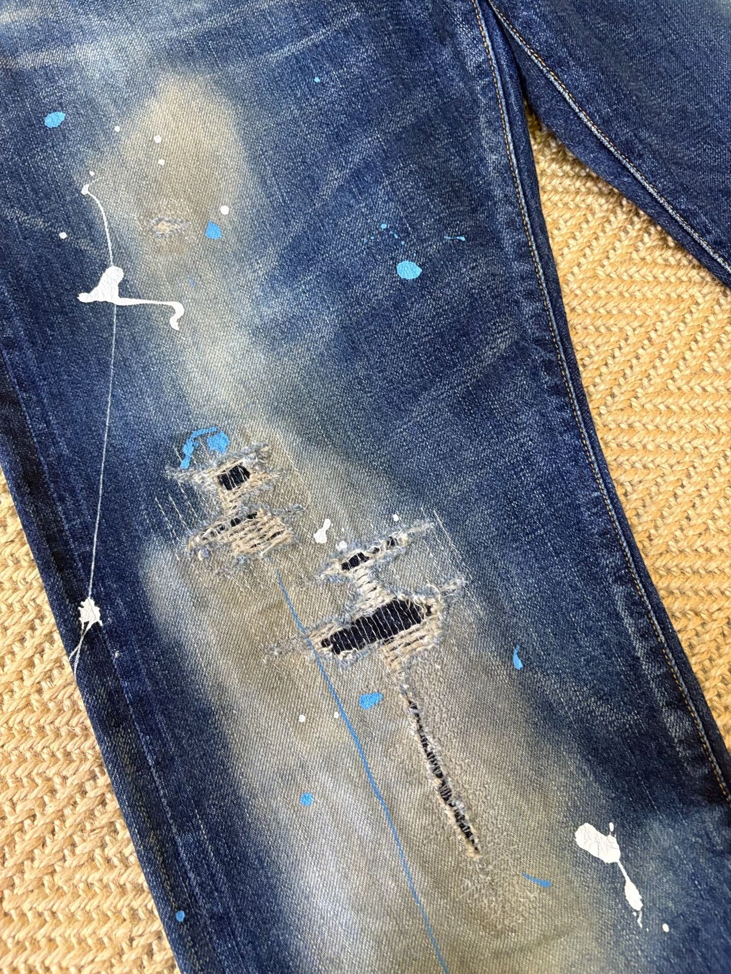 Hiroshi Fujiwara distressed blue starry denim pants Size US 36 / EU 52 - 4 Thumbnail