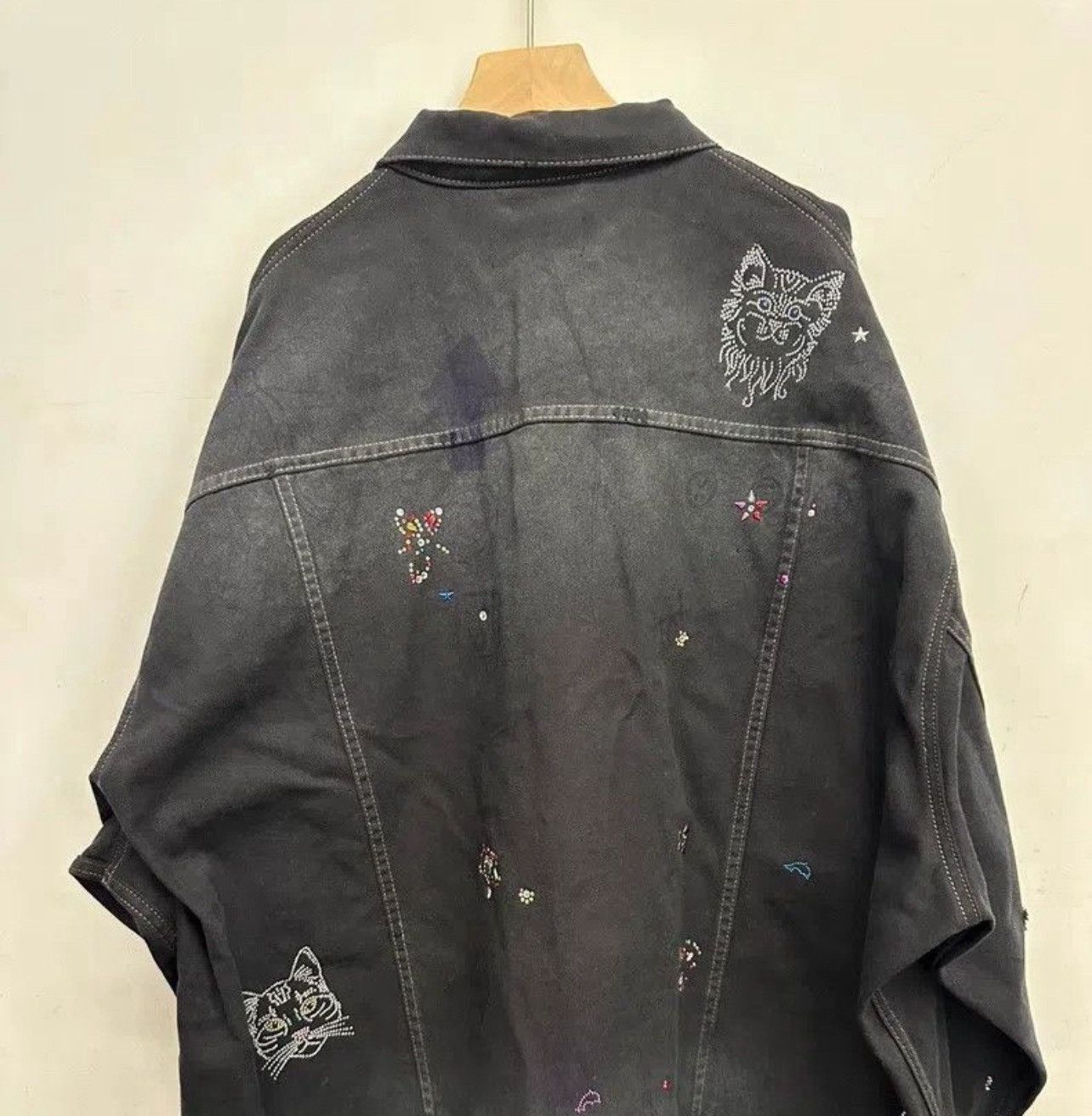 Balenciaga Rhinestone Scribble Oversized Denim Jacket Size US XL / EU 56 / 4 - 3 Thumbnail
