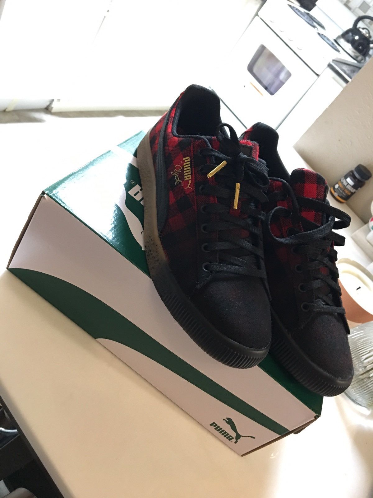 Puma Clyde Red Buffalo Plaid Grailed