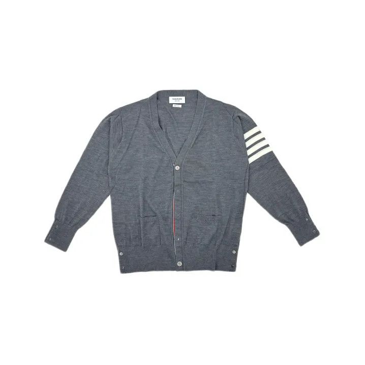 Thom Browne Thom Browne Gray V-Neck Knit Cardigan for Men Size US M / EU 48-50 / 2 - 2 Thumbnail
