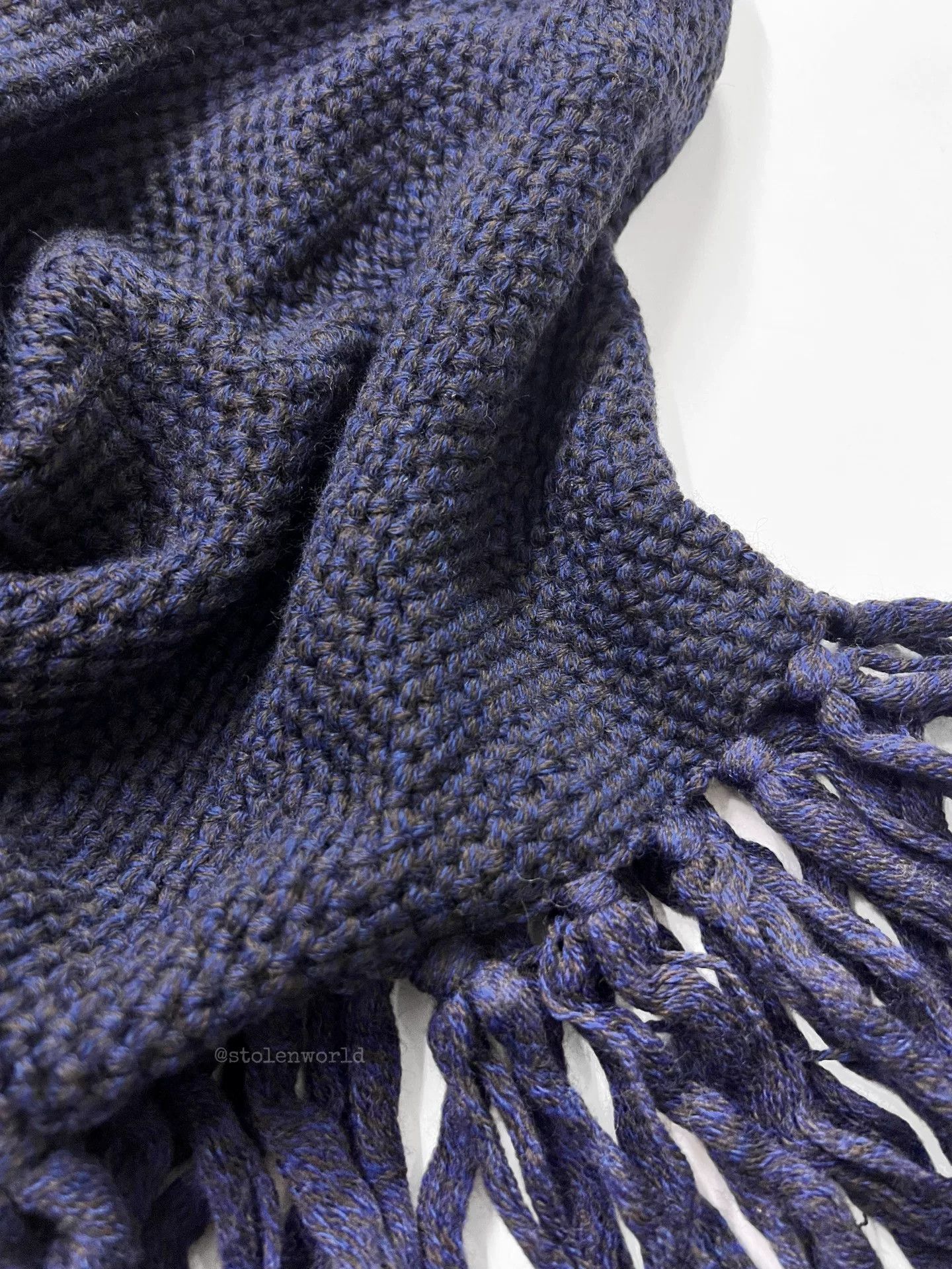 Y's soft wool fringed shawl in navy blue Size ONE SIZE - 8 Thumbnail