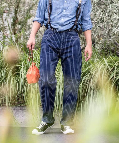Gypsy indigo striped vintage suspenders pants Size 28" / US 6 / IT 42 - 2 Thumbnail