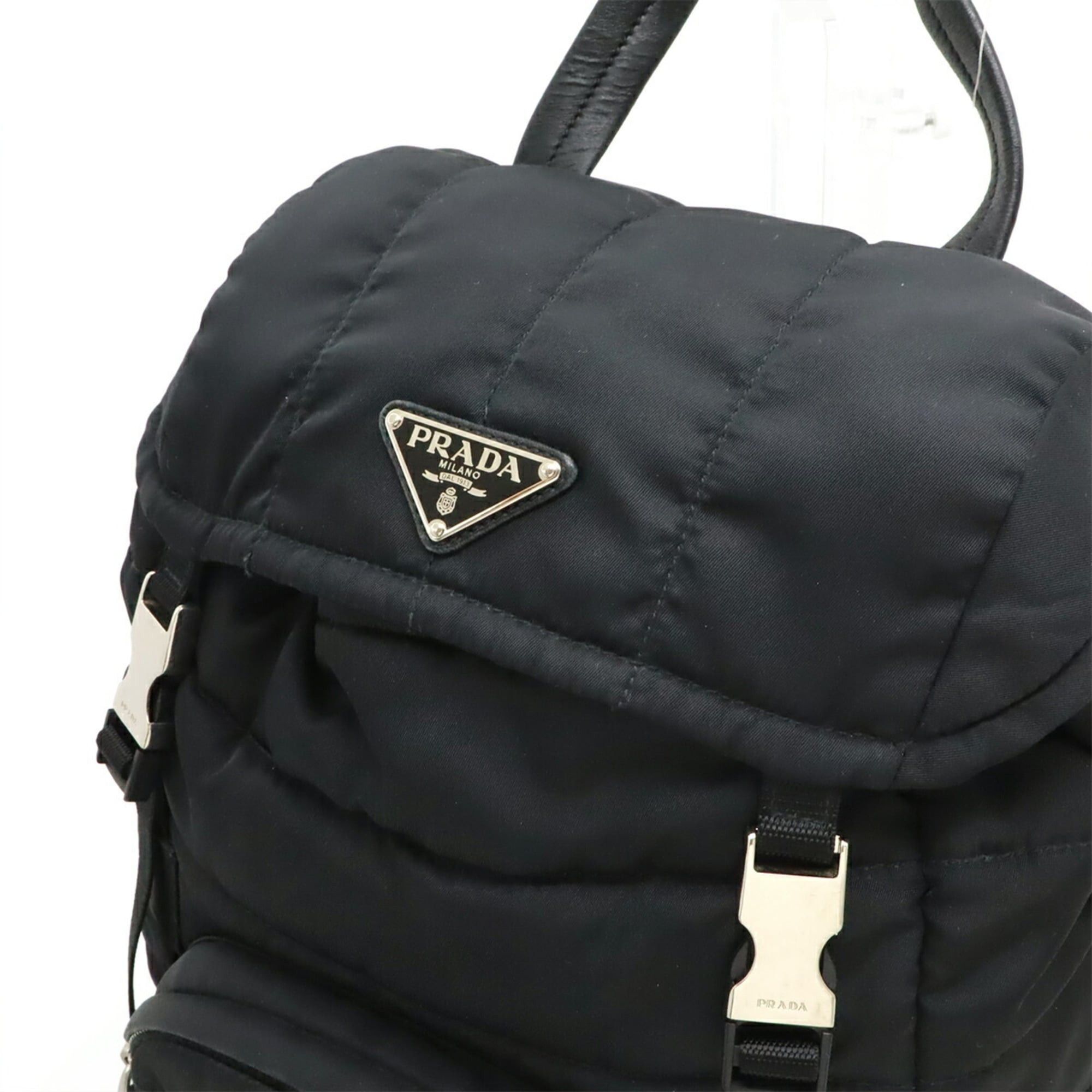 Prada PRADA Triangle Backpack, Quilted Nylon and Leather, Black, 1BZ002 Size ONE SIZE - 9 Thumbnail