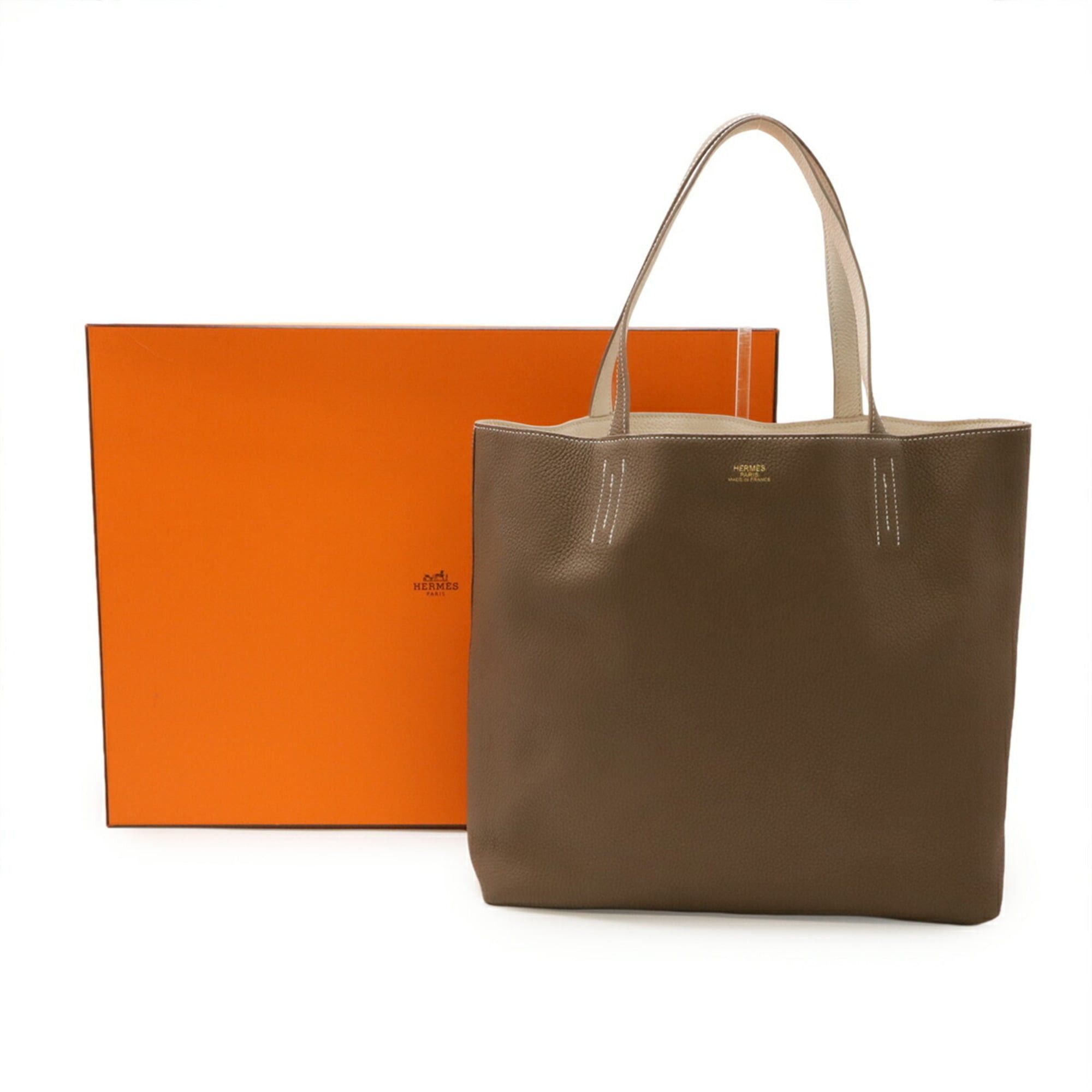 Hermes HERMES Double Sens 36 Tote/Shoulder Bag, Reversible, Taurillon Clemence Etoupe Béton Leather, Z Stamp Size ONE SIZE - 7 Thumbnail