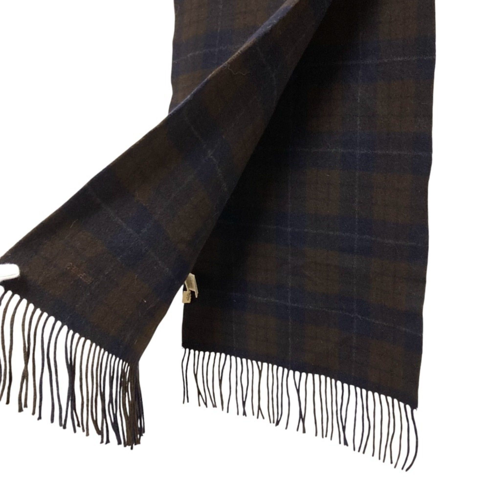 Hermes HERMES 100% Cashmere Check Scarf in Brown and Navy for Men Women Size ONE SIZE - 5 Thumbnail