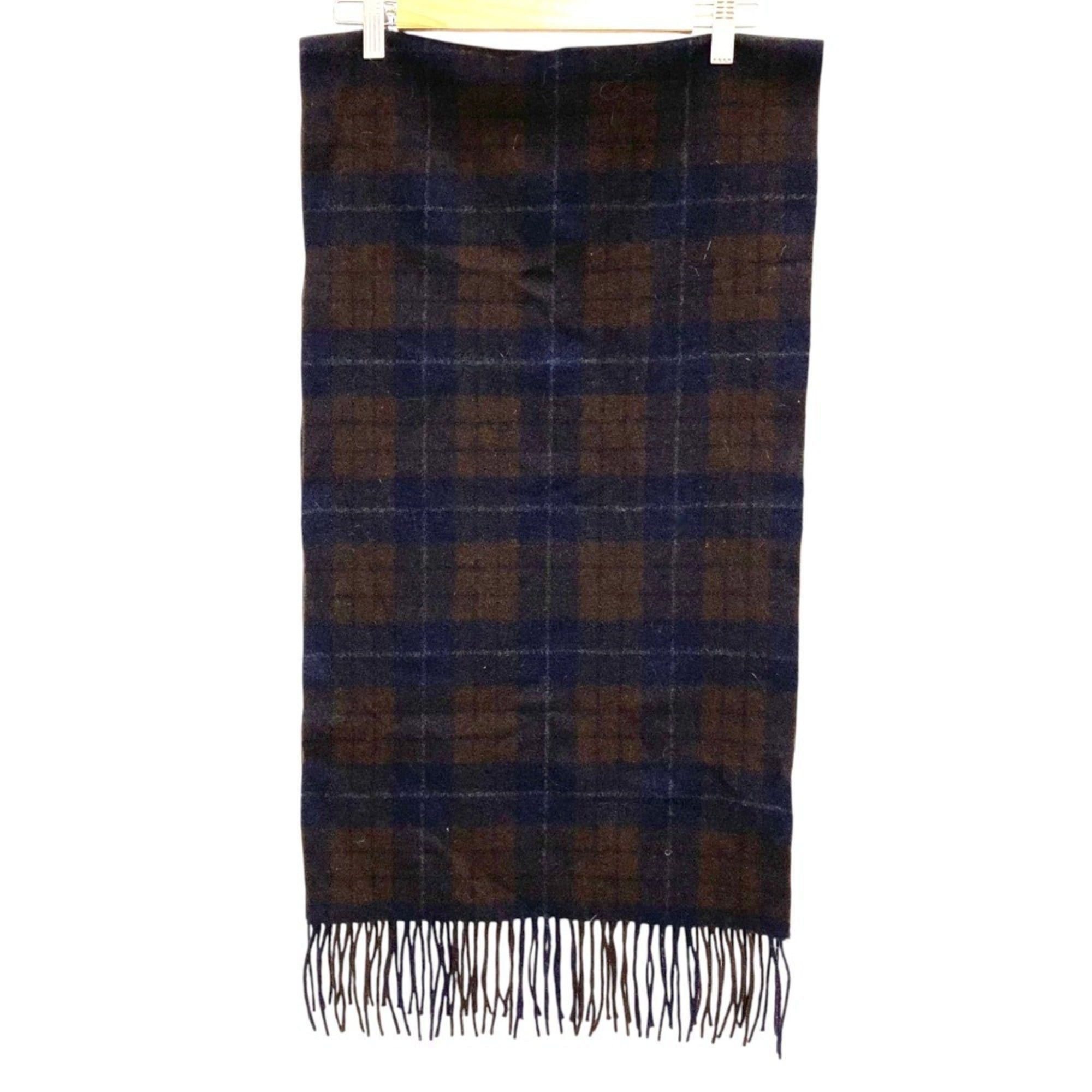 Hermes HERMES 100% Cashmere Check Scarf in Brown and Navy for Men Women Size ONE SIZE - 3 Thumbnail
