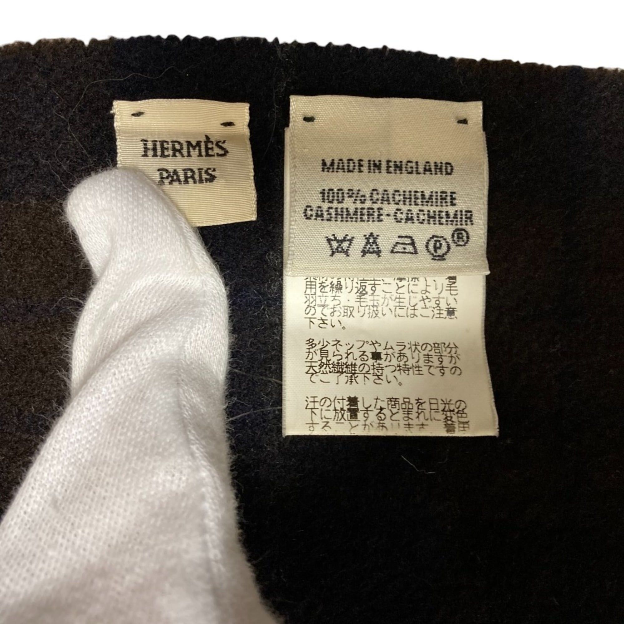 Hermes HERMES 100% Cashmere Check Scarf in Brown and Navy for Men Women Size ONE SIZE - 6 Thumbnail