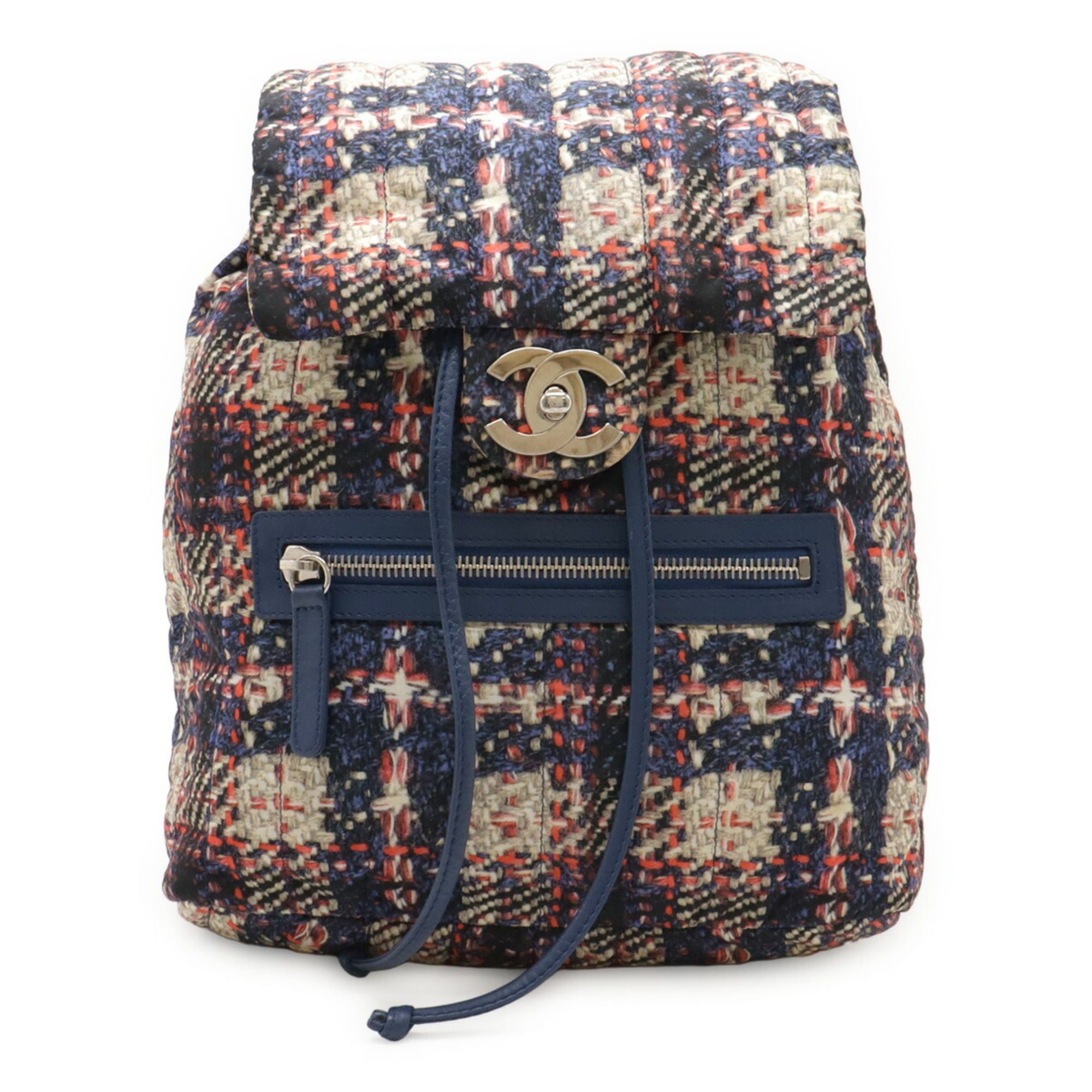 Chanel CHANEL Tweed Print Coco Mark Chain Shoulder Backpack Nylon Blue Pink A66445 Size ONE SIZE - 2 Thumbnail