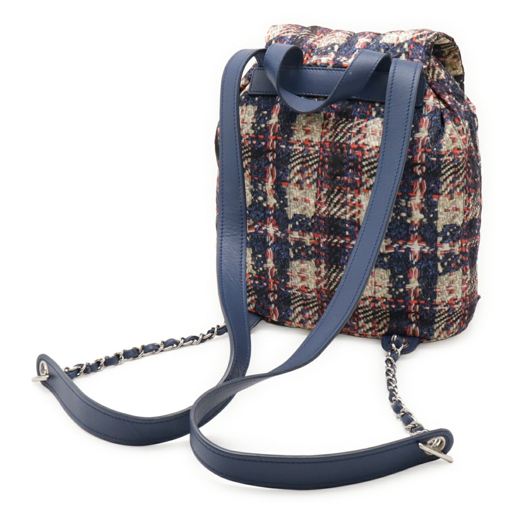 Chanel CHANEL Tweed Print Coco Mark Chain Shoulder Backpack Nylon Blue Pink A66445 Size ONE SIZE - 3 Thumbnail