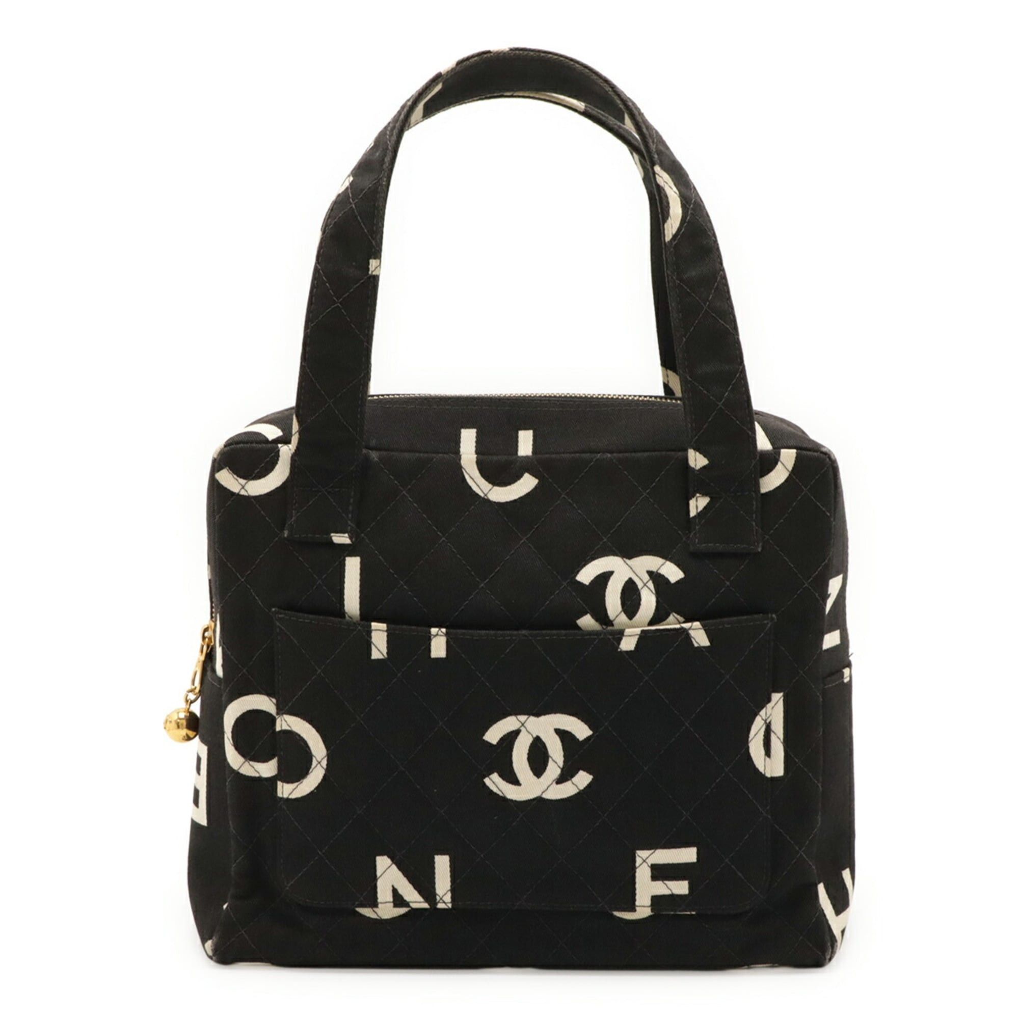 Chanel CHANEL Coco Mark Print Handbag Tote Bag Canvas Black Ivory White Size ONE SIZE - 2 Thumbnail