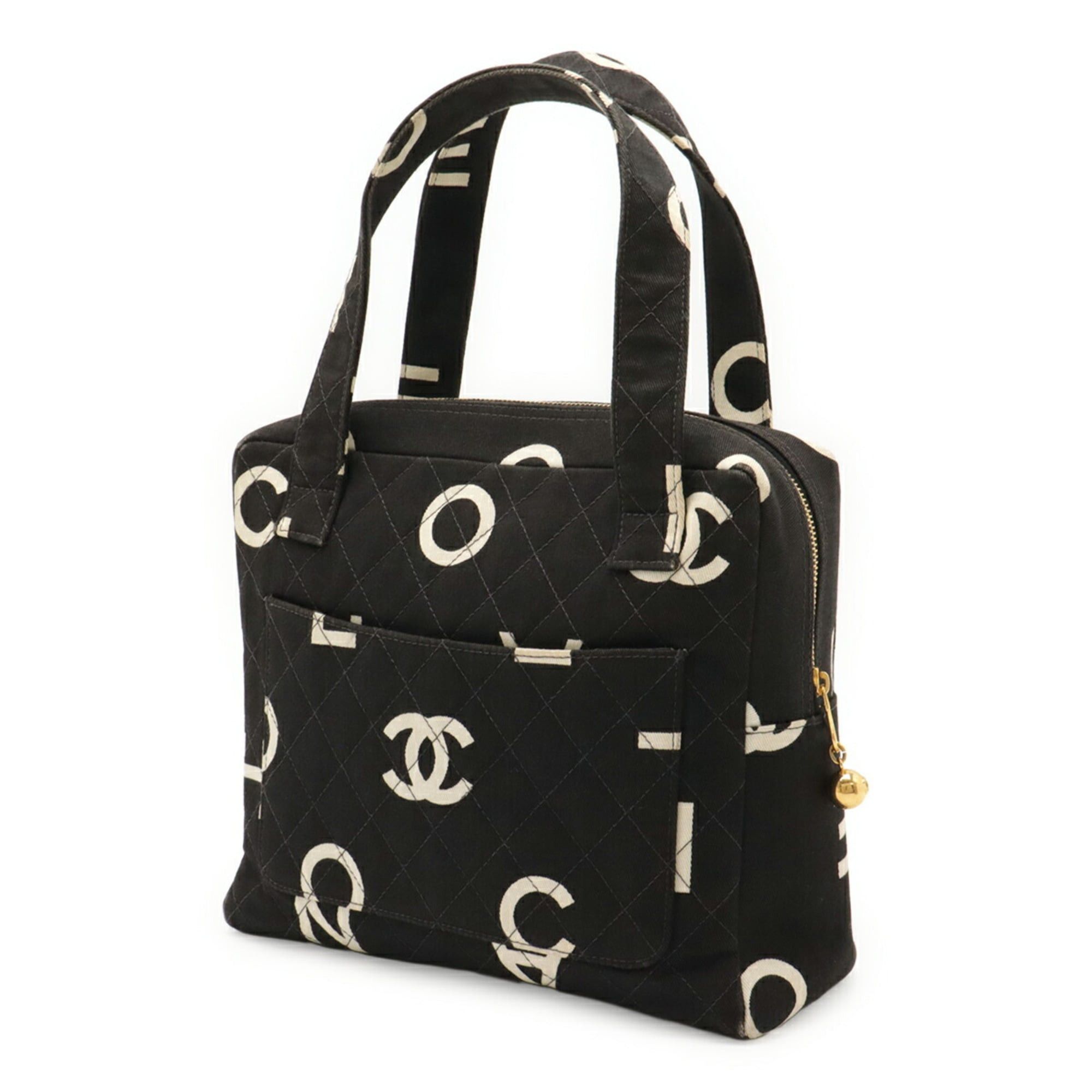 Chanel CHANEL Coco Mark Print Handbag Tote Bag Canvas Black Ivory White Size ONE SIZE - 3 Thumbnail