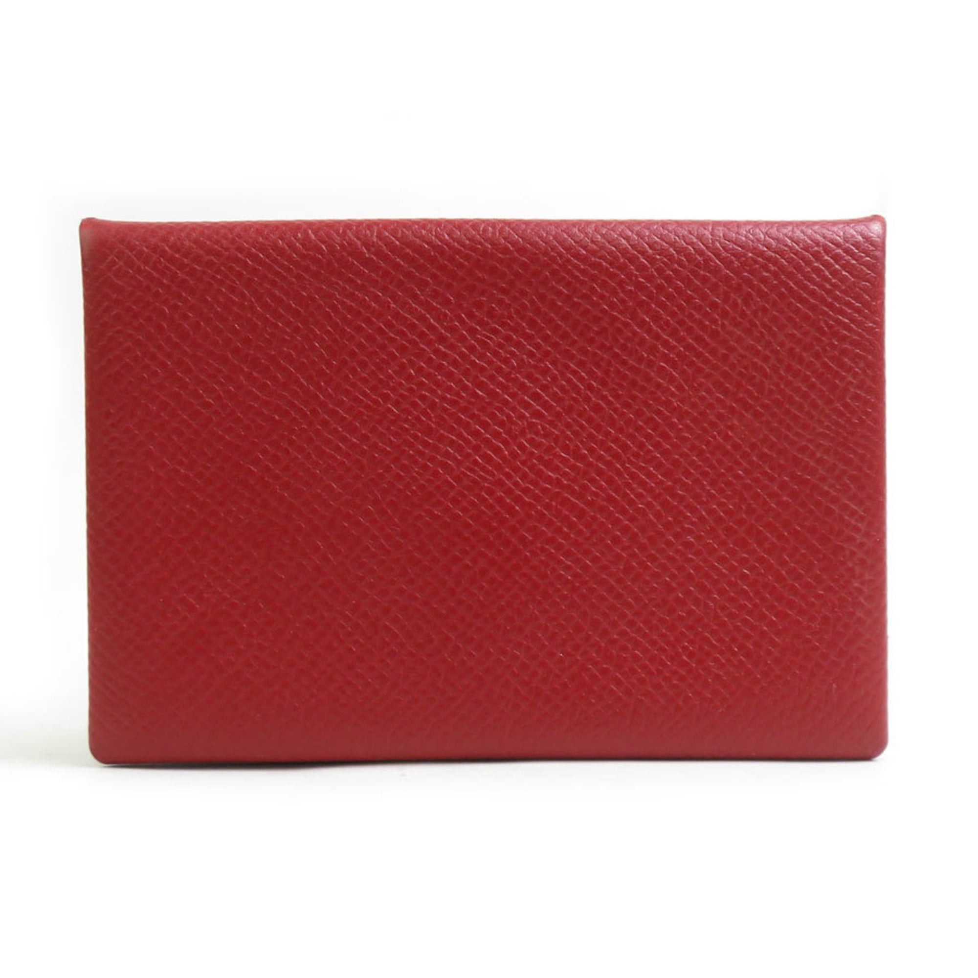 Hermes Hermes Hermès Calvi Leather Card Case in Dark Red for Women, e61279a Size ONE SIZE - 2 Thumbnail