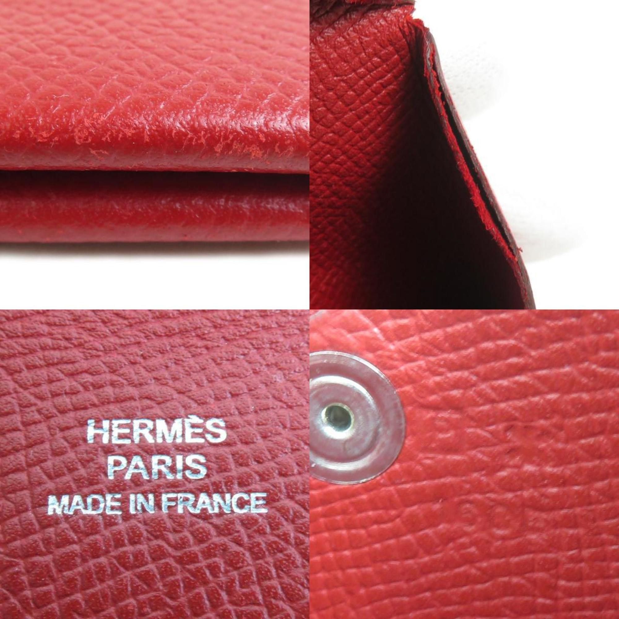 Hermes Hermes Hermès Calvi Leather Card Case in Dark Red for Women, e61279a Size ONE SIZE - 5 Thumbnail