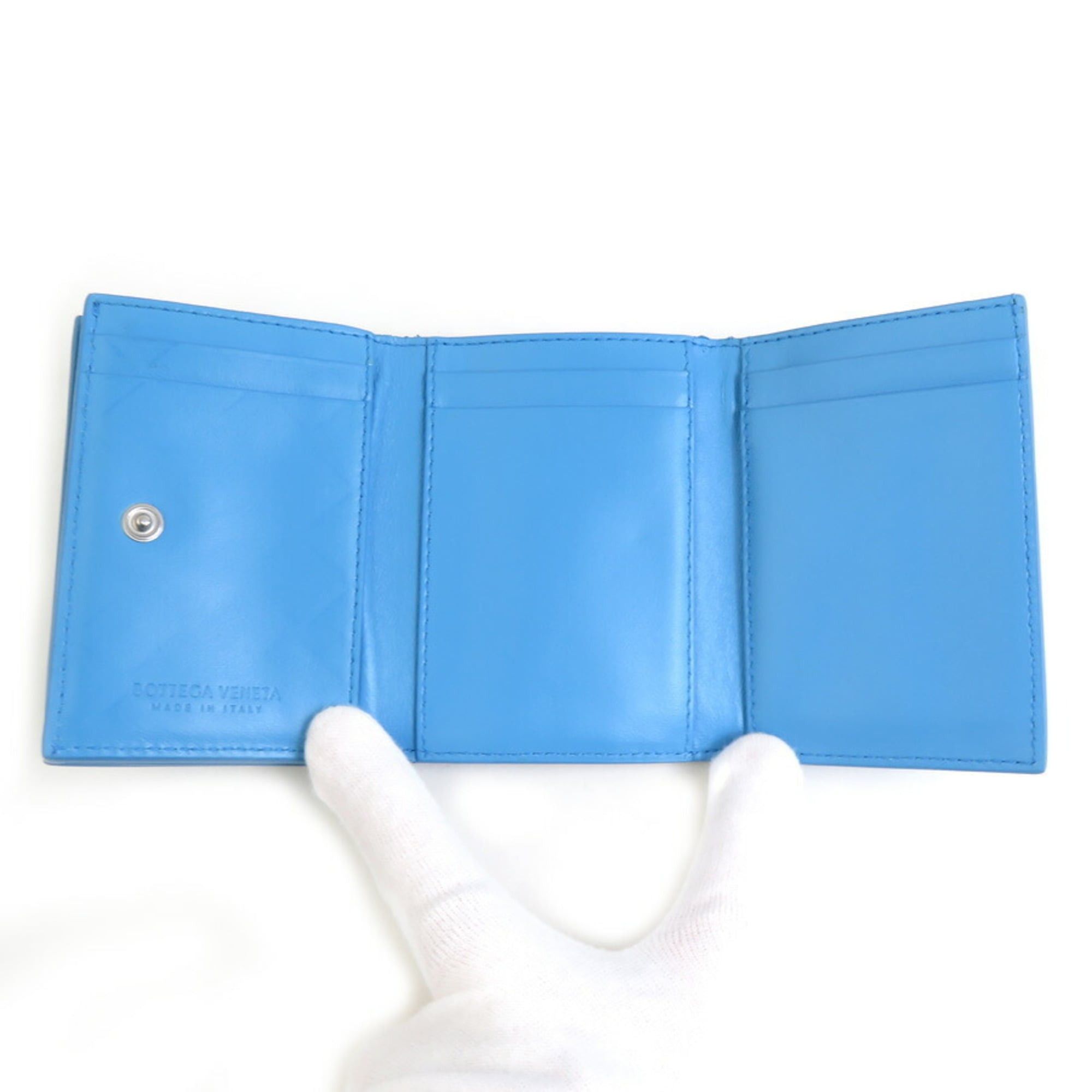Bottega Veneta Bottega Veneta Tri-fold Wallet in Intrecciato Leather, Blue, Unisex, r10948g Size ONE SIZE - 3 Thumbnail