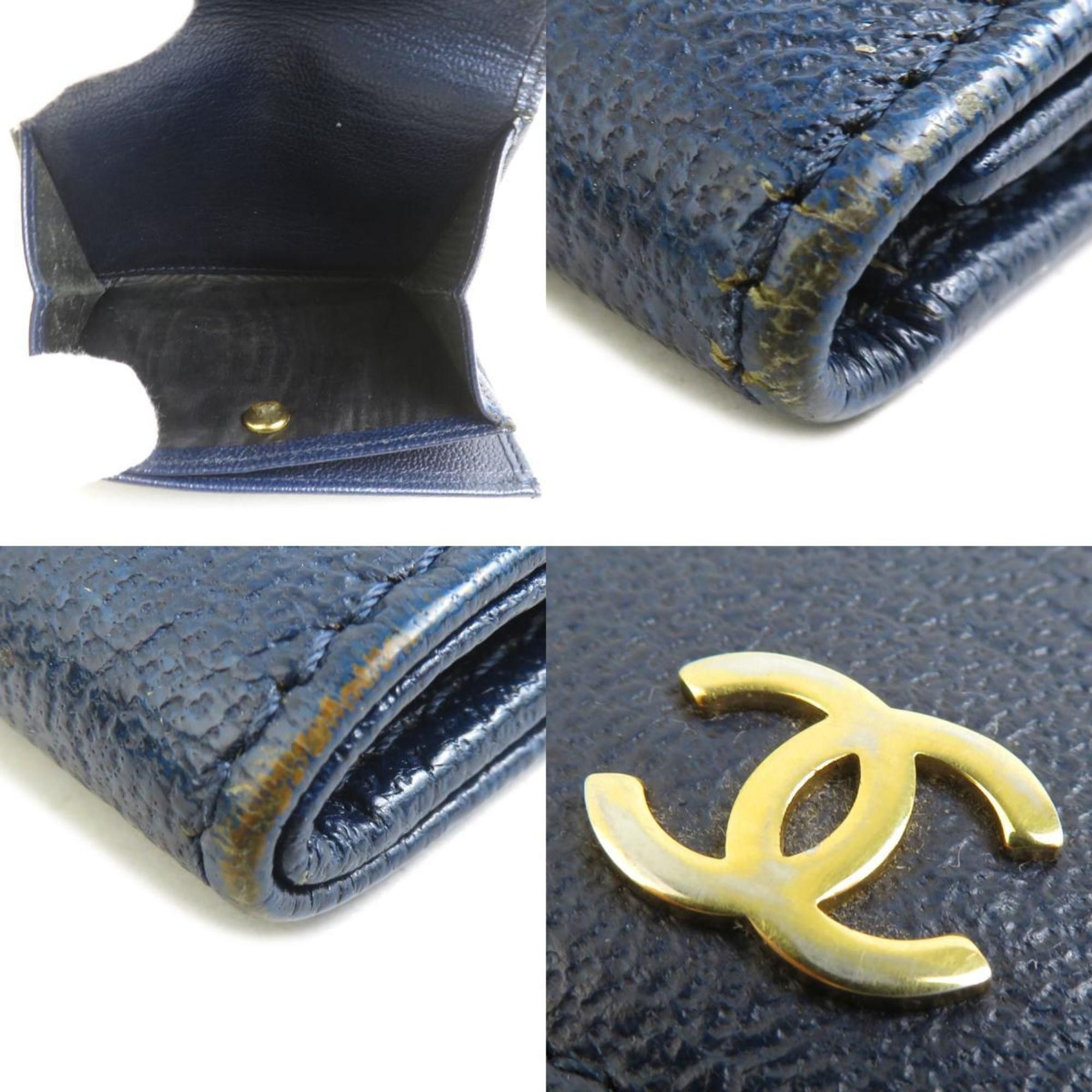 Chanel CHANEL Tri-fold Leather Wallet, Navy, Women's, r10949g Size ONE SIZE - 4 Thumbnail