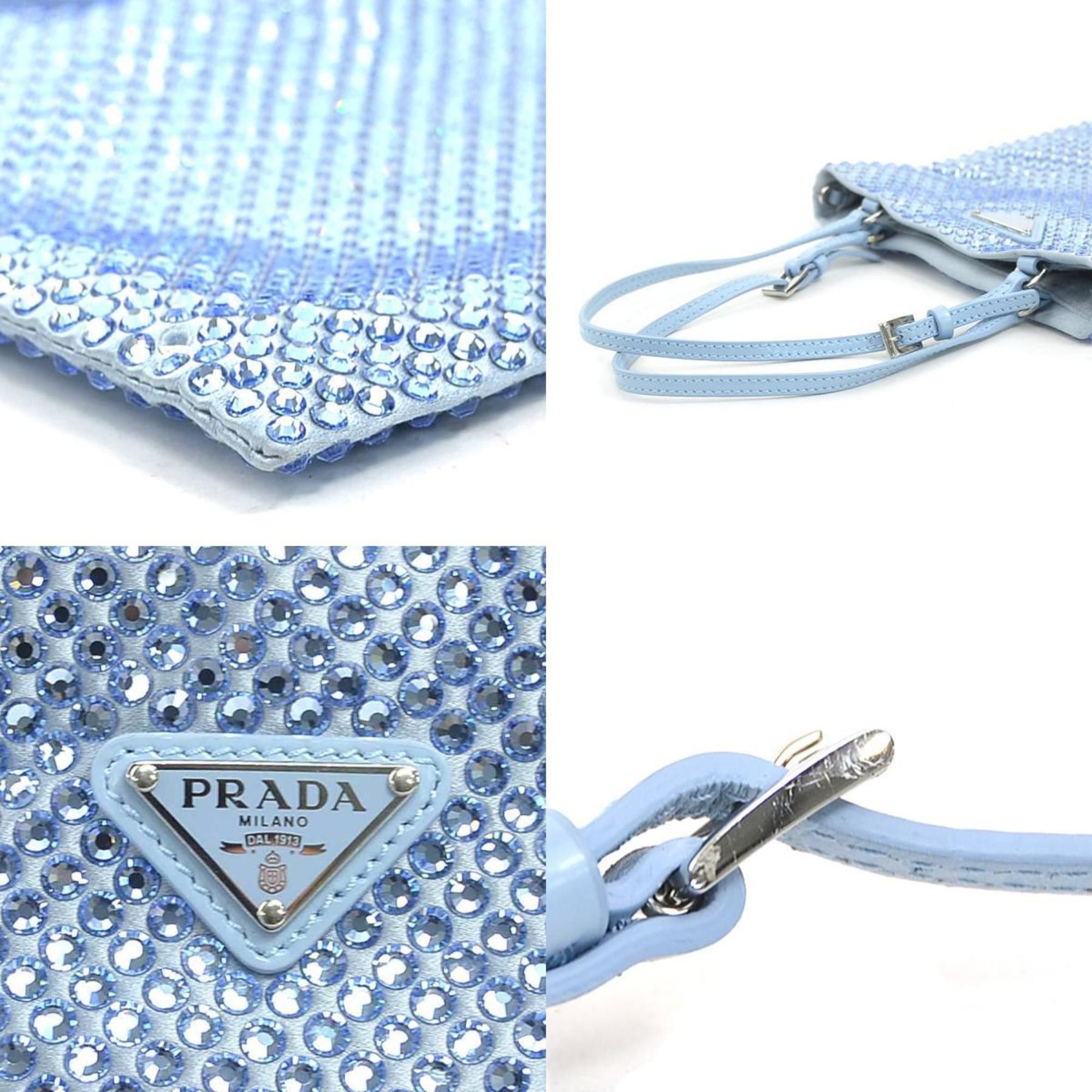 Prada Prada handbag in light blue satin and rhinestones, women's, 1BA253 90225n Size ONE SIZE - 4 Thumbnail