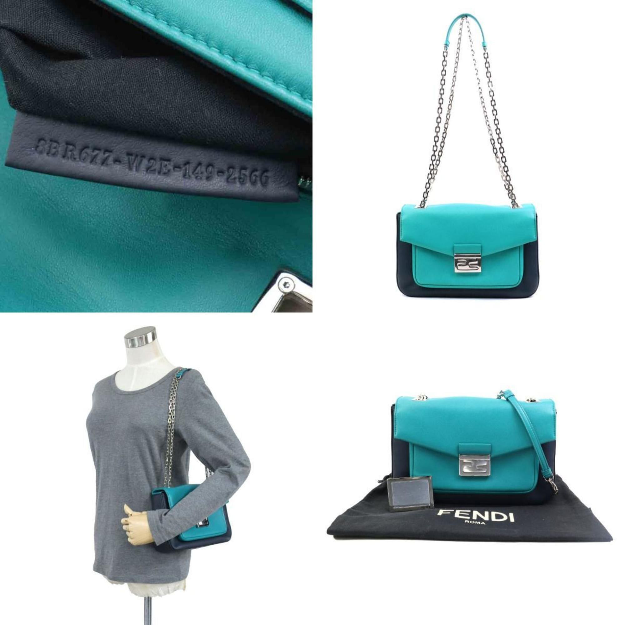 Fendi Fendi Shoulder Bag, Leather, Navy x Green, Women's, 8BR677-W2E 90223a Size ONE SIZE - 5 Thumbnail