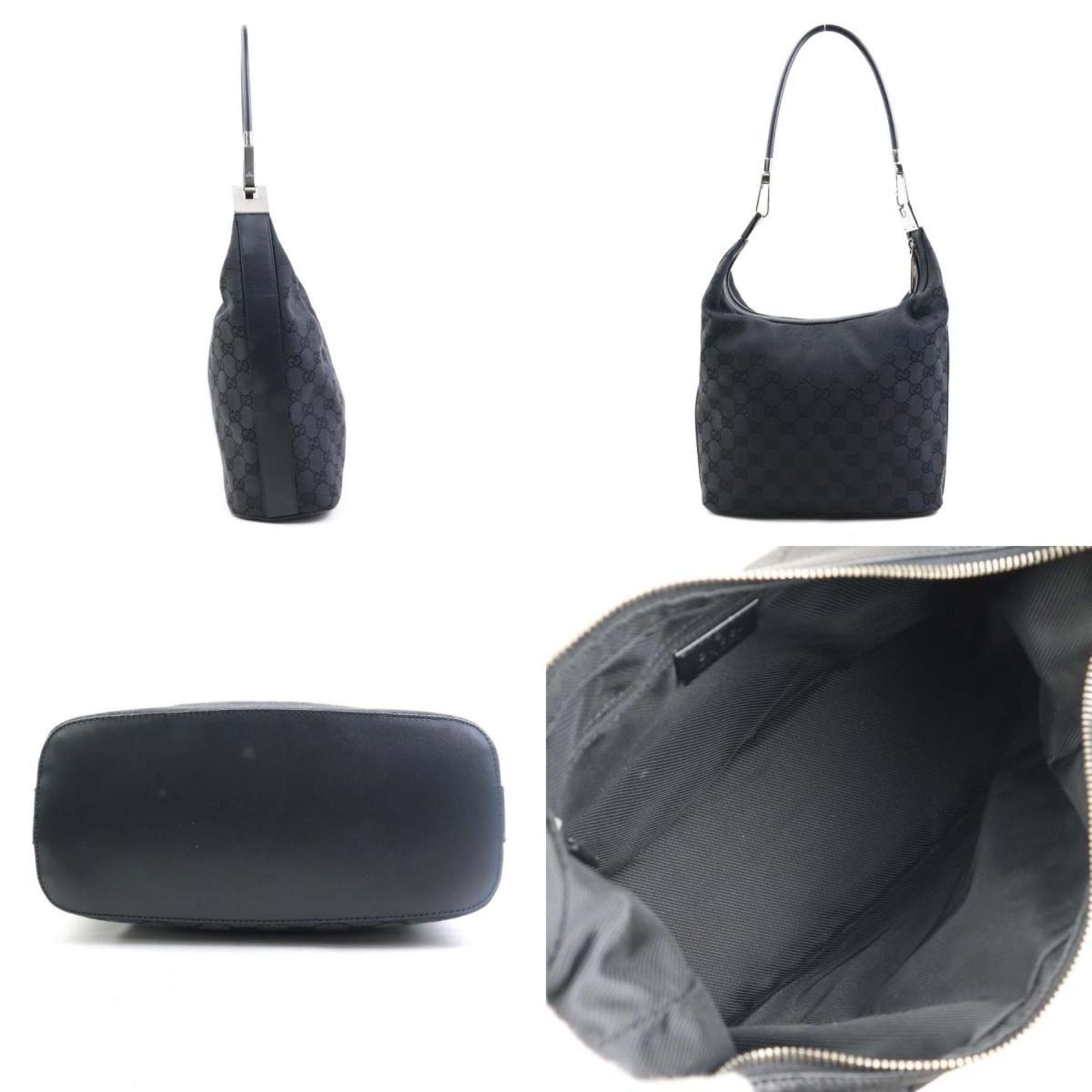 Gucci Shoulder Bag in GG Canvas/Leather, Black, Women's, h31813b