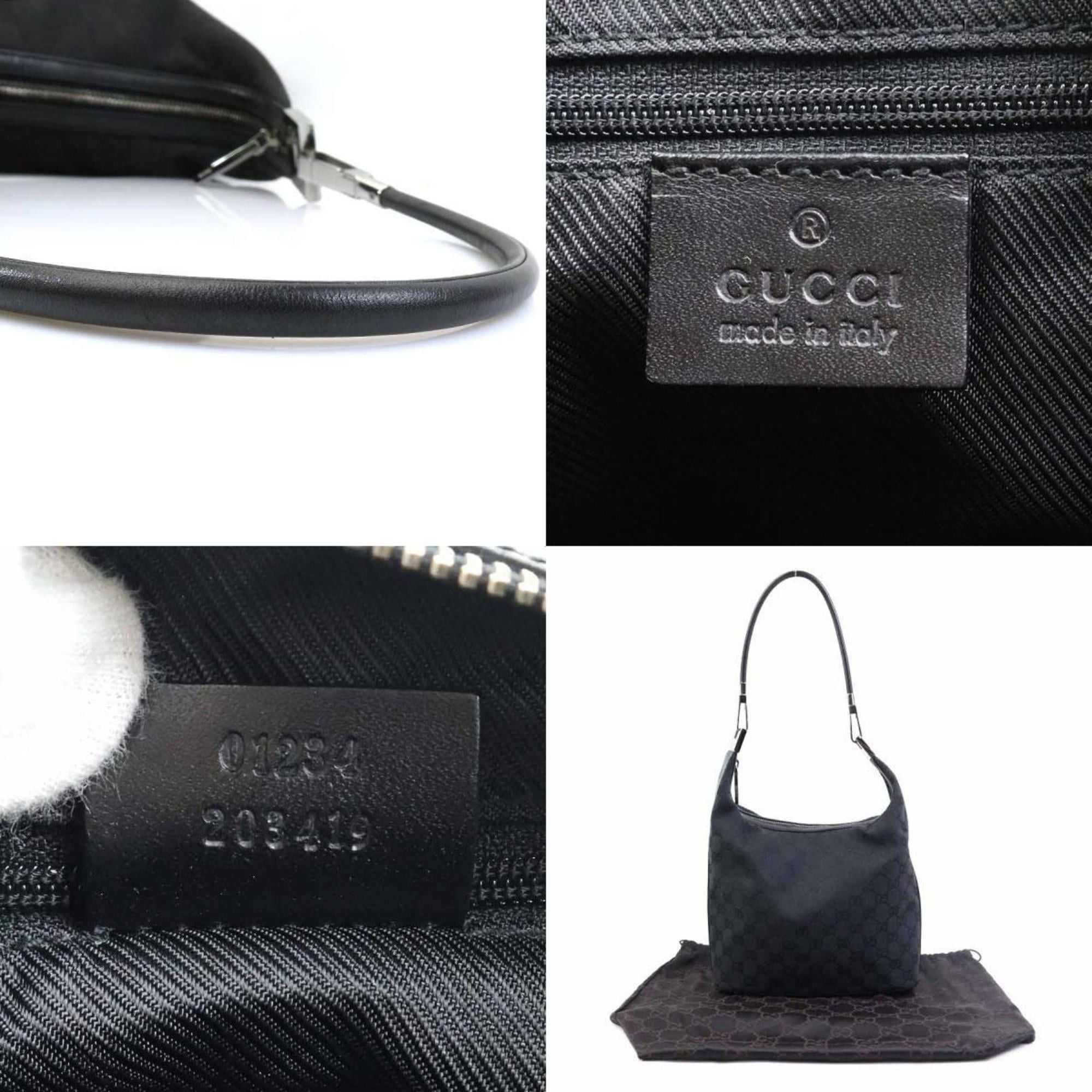 Gucci Shoulder Bag in GG Canvas/Leather, Black, Women's, h31813b